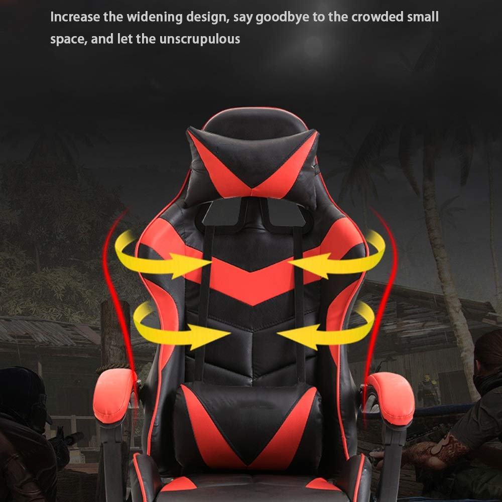 Ergonomic High Back Racing Style Gaming Chair - Adjustable Swivel Office Chair with Headrest & Lumbar Support, Massage Function - Red - Perfect for Home Office, Gaming Setup & Workstation Comfort