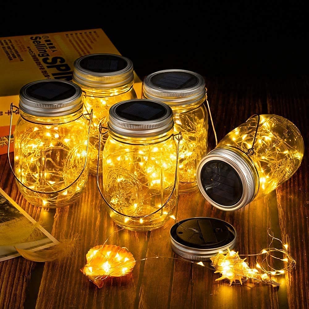 VOOKRY 6 Pack Solar Mason Jar Lids with 30 LED Lights & 8 Pack 20 LED Fairy String Lights - Waterproof Outdoor Decorative Lighting for Garden, Patio, Wedding, Party Decor