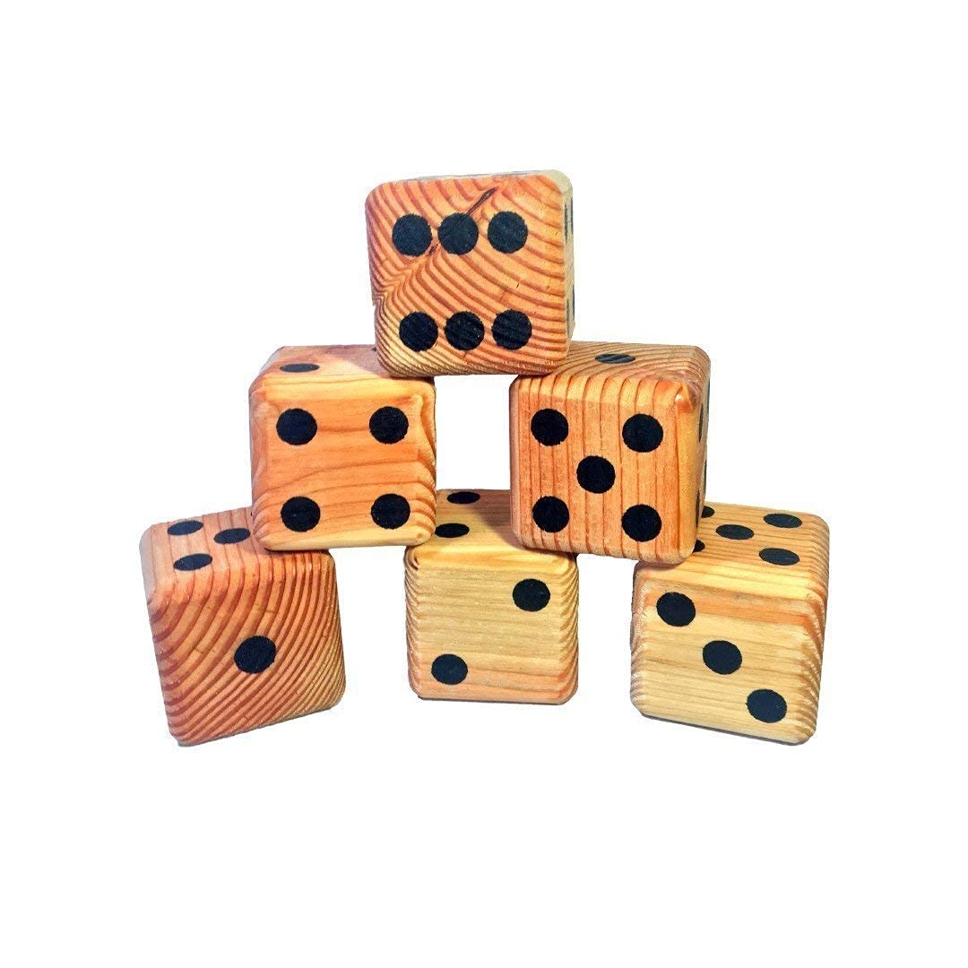 Premium 6-Piece Giant Solid Wood Lawn Dice Set with Hand-Painted Pips - Includes Yardzee & Yarkle Scorecards - Perfect for Outdoor Games, Backyard Parties, and Christmas Gifts