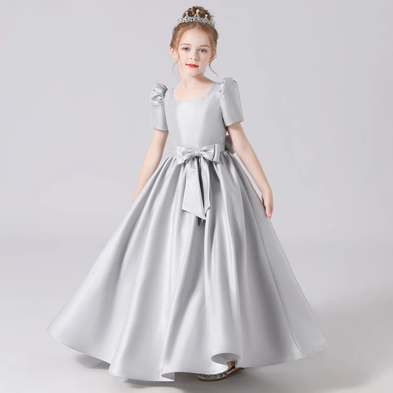 Elegant Lace-Up Flower Girl Dress for Pageants - Soft Satin Girls Gown for Weddings, Baptisms & Special Occasions