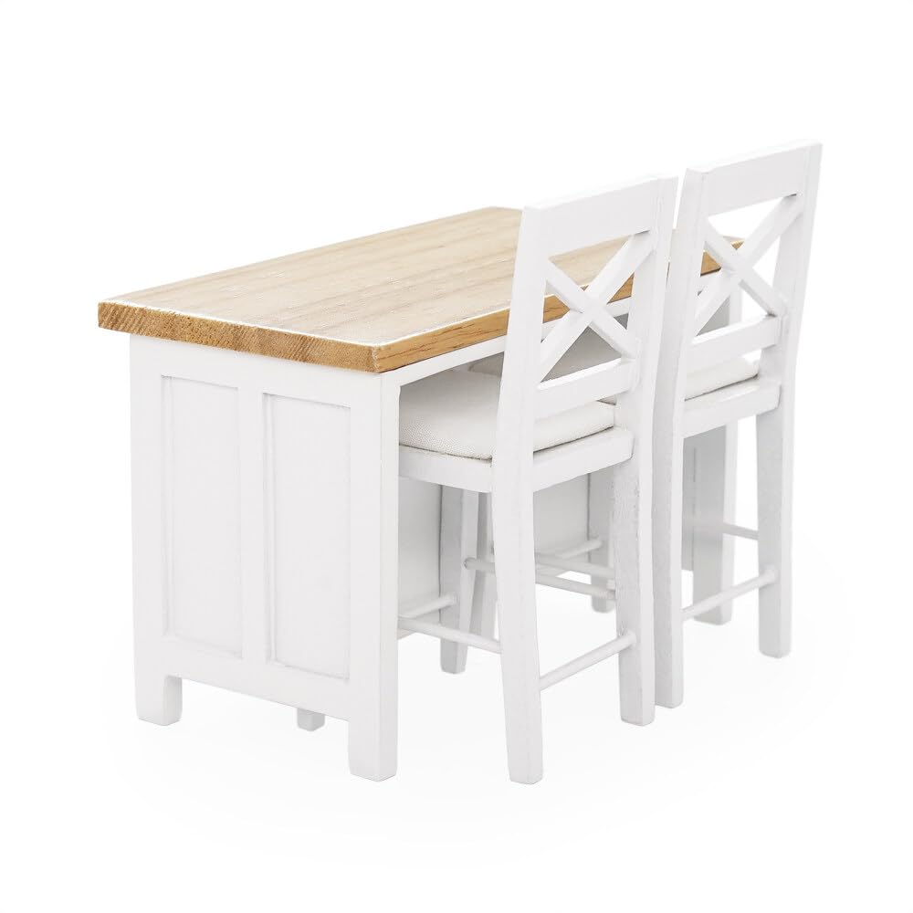 1/12 Scale Miniature Kitchen Island with Chairs - Dollhouse Furniture Accessories for Realistic Home Decor & DIY Projects | Perfect for Dollhouse, Model Train Layouts & Collectors