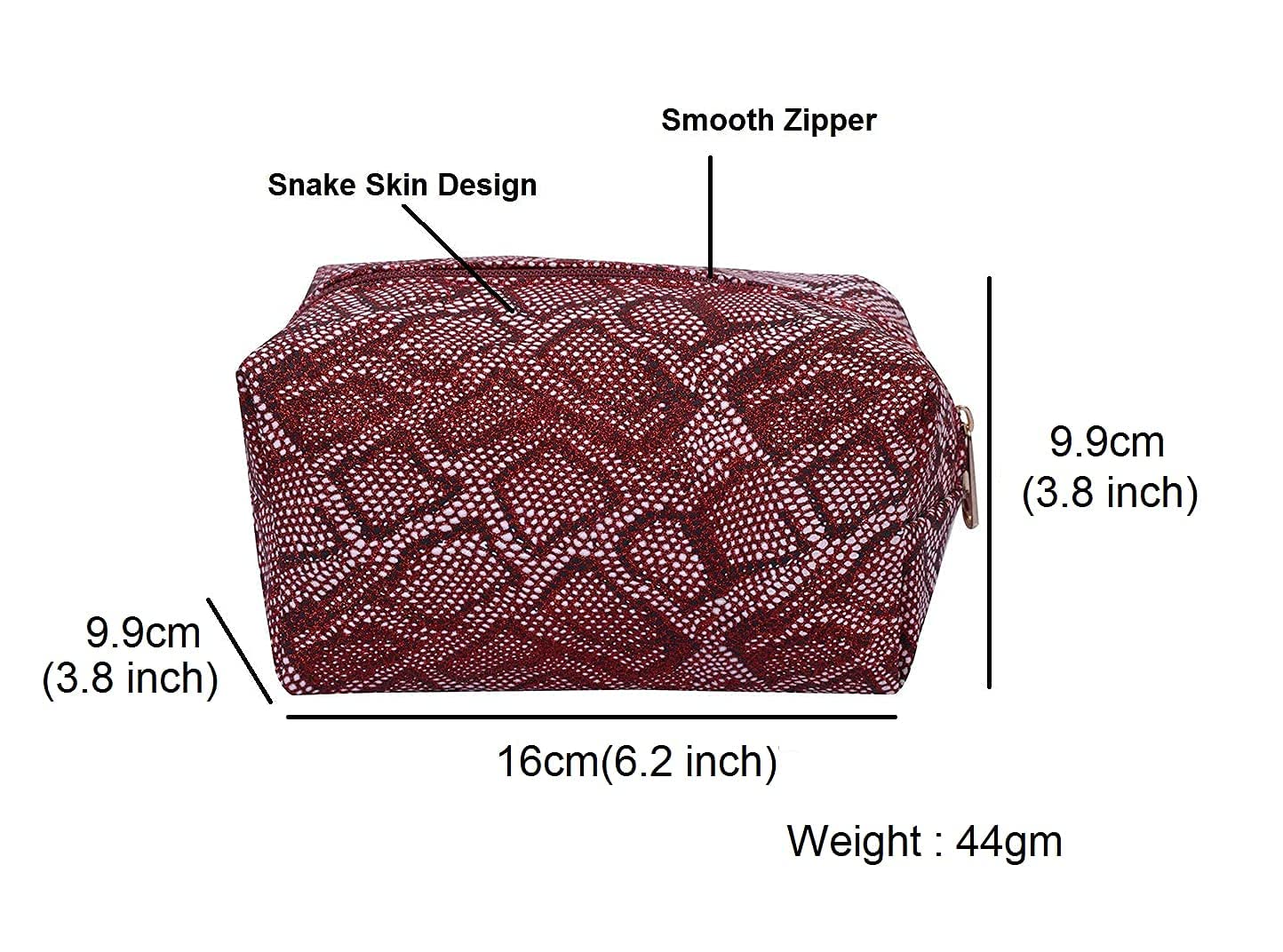 STRIPES® Red Glitter Snake Skin Cosmetic Organizer Bag - Soft Travel Makeup Pouch for Women & Girls (Pack of 2) | Perfect for Toiletries, Beauty Essentials & Stylish On-the-Go Organization
