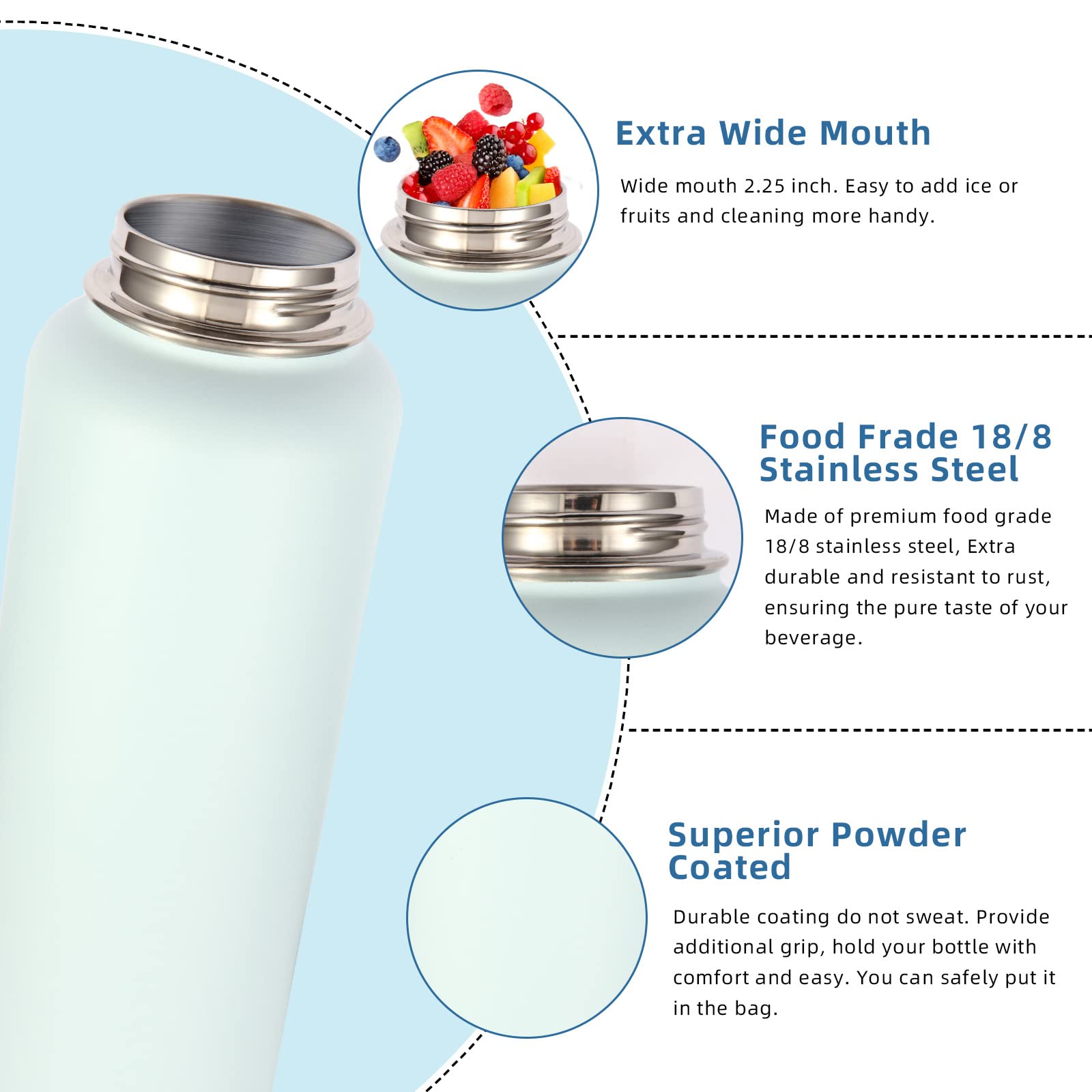 Volhoply 32 oz Insulated Stainless Steel Water Bottles Bulk 4 Pack - Double Wall Vacuum, Leakproof with Straw & Spout Lids - Wide Mouth Metal Flask for Sports, Hiking, Camping, Gym & Outdoor Activities (Mix, 4 Pack)