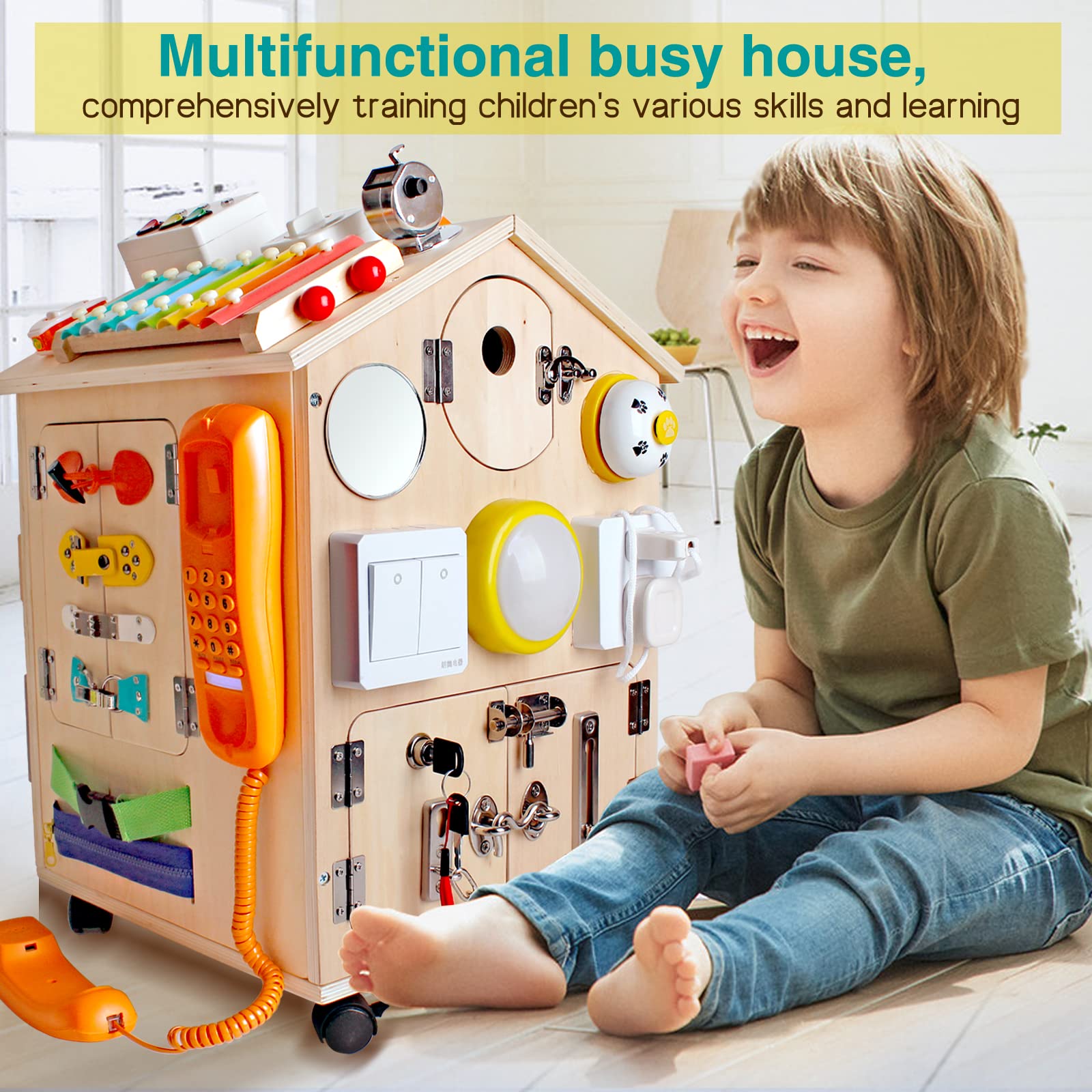 SHIERDU Montessori Wooden Busy Board - Life Skills & Fine Motor Activity Toy for Toddlers & Preschoolers | Sensory Learning Game | Educational Gift for Boys & Girls | Perfect for Daycare, Homeschool & Early Childhood Development
