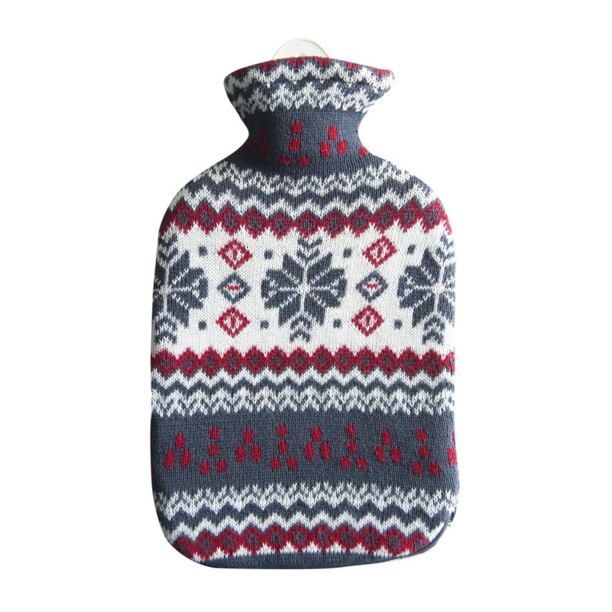 2 Liter Sanger Hot Water Bottle with Knitted Snowflake Print Cotton Cover - Warm & Cozy for Winter Nights, Period Pain Relief, Bed Warmer, Cold Weather Comfort