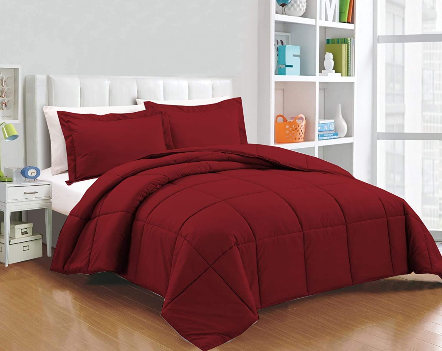 Premium 100% Egyptian Cotton 8-Piece Comforter Set - 600 Thread Count Luxury Bedding (3-Piece Comforter + 4-Piece Sheet Set + Bed Skirt) - California King Size, Burgundy - Perfect for Master Bedrooms & Guest Rooms