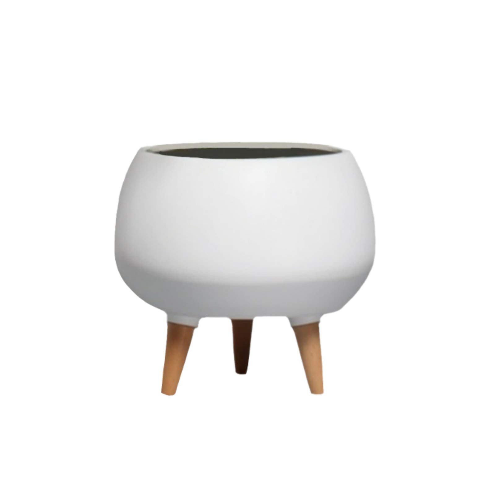 Serene Spaces Matte White Ceramic Plant Pot Holder with Wooden Legs – 9