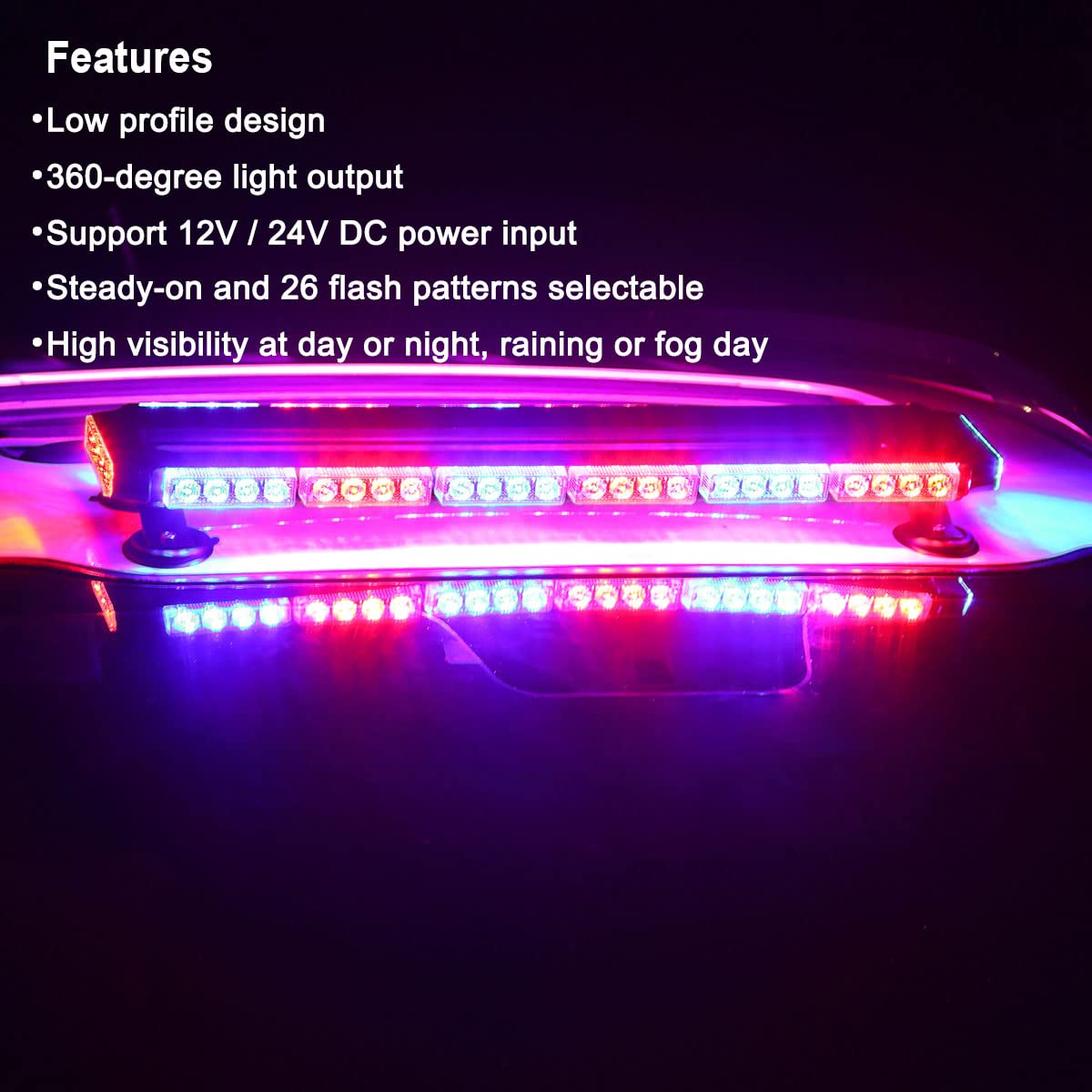 56 LED Red Blue Emergency Strobe Light Bar with Strong Magnetic Base - WOWTOU Rooftop Flashing Beacon for Police Cars, Law Enforcement & Security Vehicles | Safety Warning Lights for Roadside Emergencies & Traffic Control