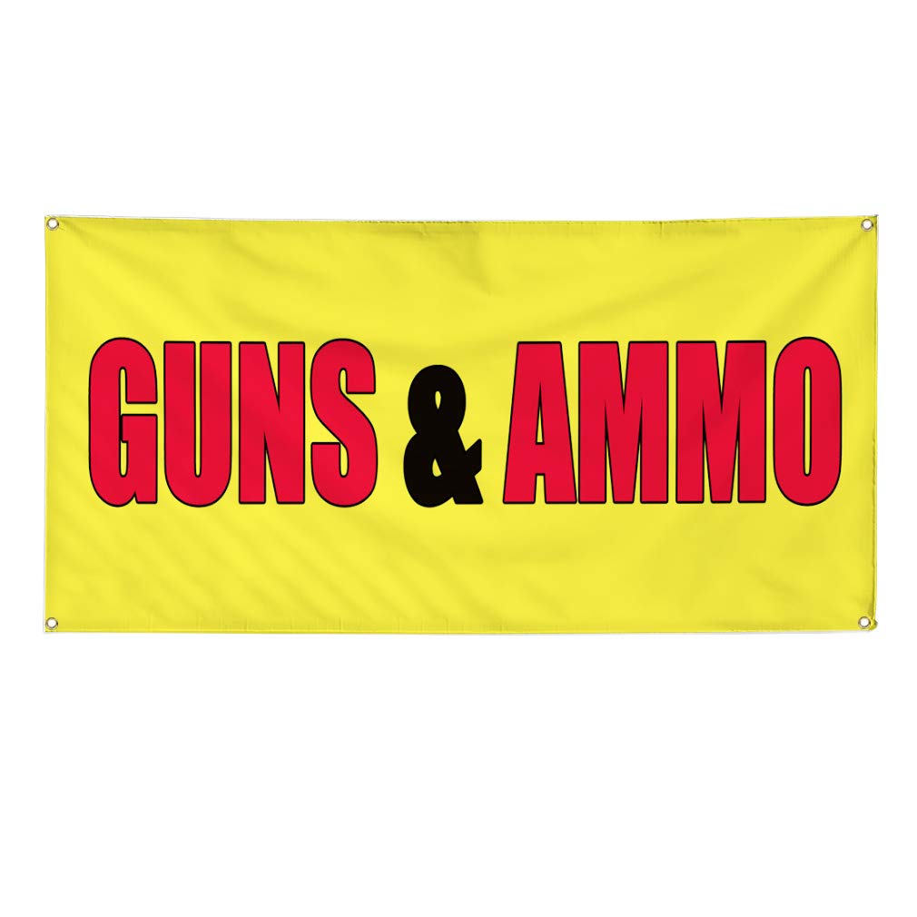 Vinyl Banner 12x30 Inches - Guns & Ammo Promotion, Weatherproof Outdoor Sign for Military & Business