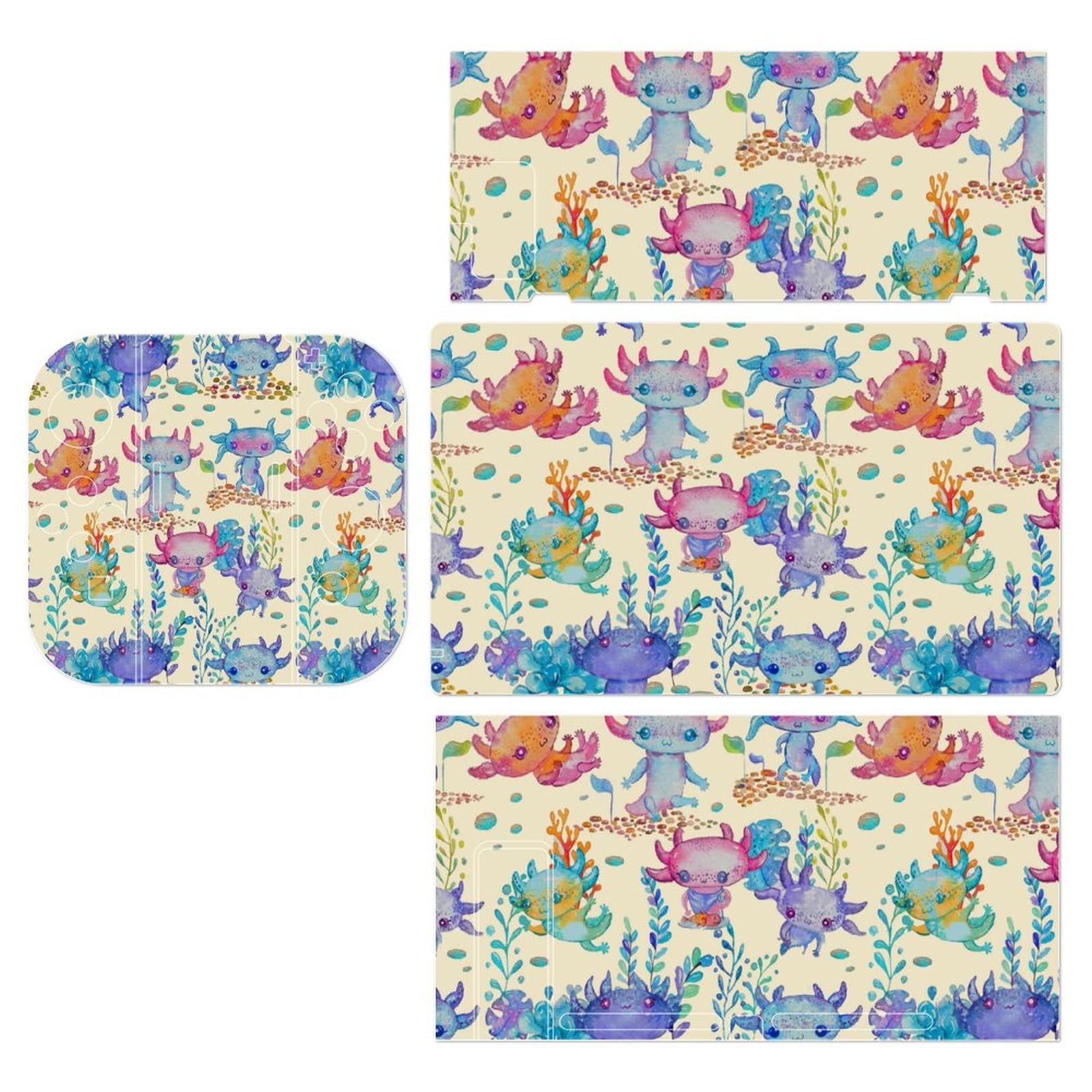 Adorable Watercolor Axolotl Stickers - Full Wrap Protective Film Decals for Nintendo Switch | Personalized Gaming Accessories for Switch Console & Joy-Cons | Perfect for Gamers, Kids Rooms & DIY Projects