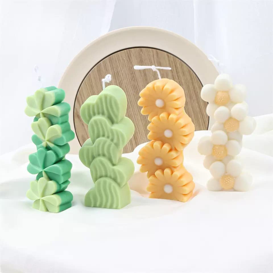 Premium 2-Cavity Flower & Heart Stripe Silicone Candle Molds - Multi-Purpose DIY Molds for Candles, Chocolate, Resin & Soap Making (4.5