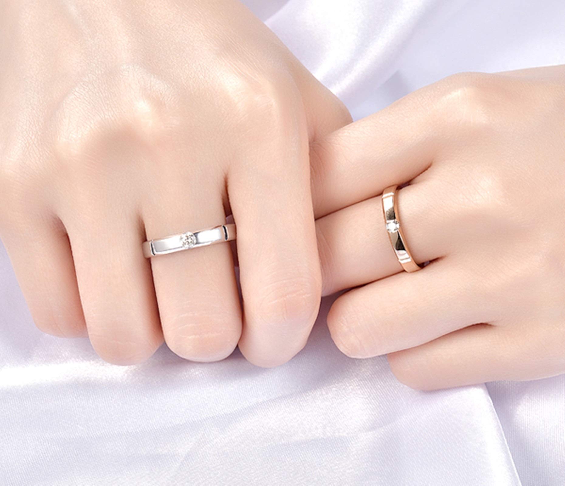 Daesar 18K White Gold Couples Rings - Matching Engagement & Anniversary Bands for Women & Men, Simple Round Diamond Promise Rings - Perfect for Proposals, Weddings & Romantic Gifts