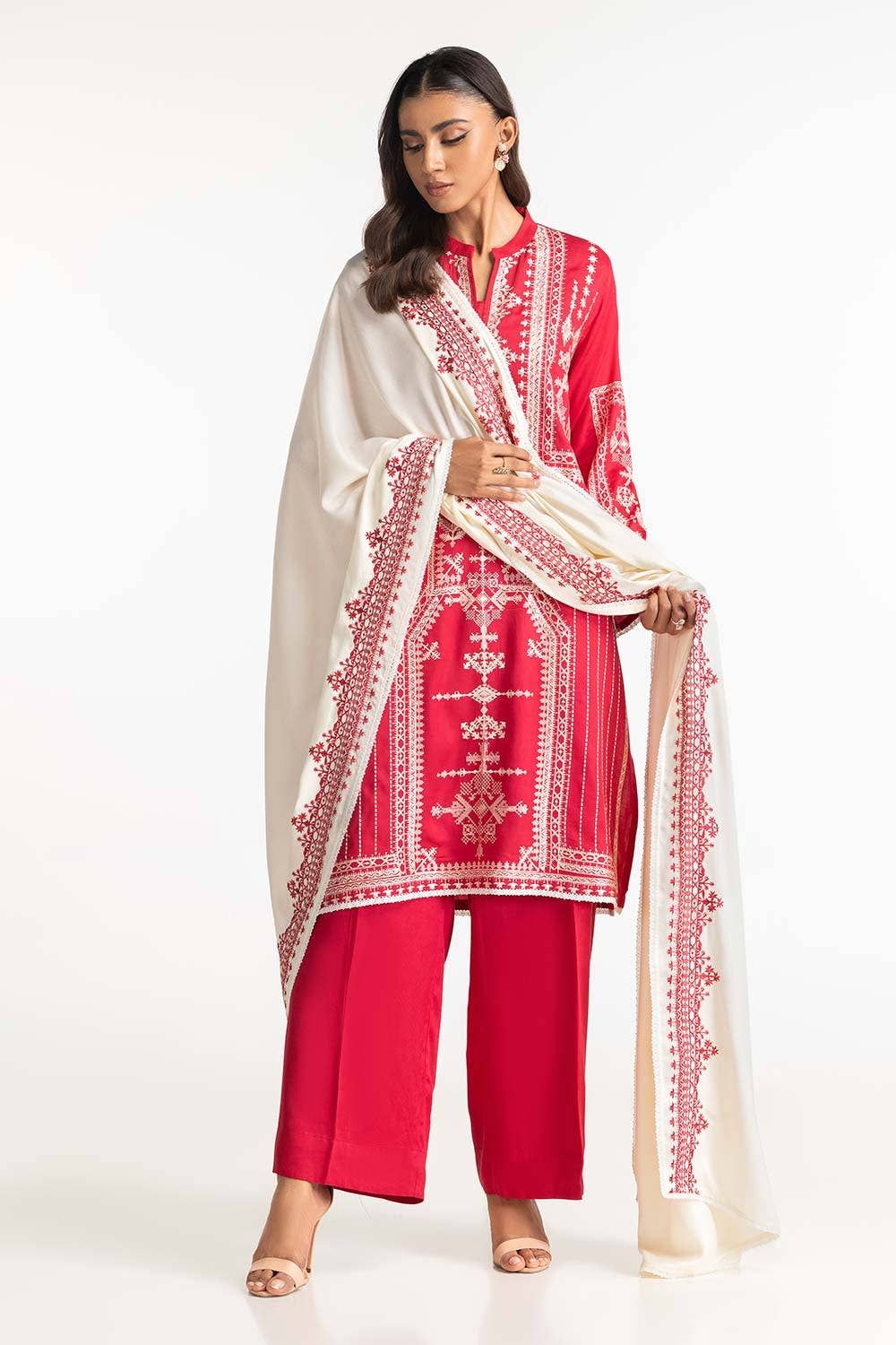 Stylish Gul Ahmed Red Stitched Suit for Men - Premium Tailored Formal Wear - Perfect for Weddings, Office & Special Occasions