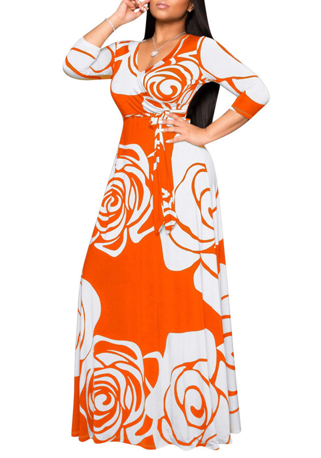 JTNFairy Women's Plus Size Floral Print Long Maxi Dress - Casual & Party Outfits for Beach, Wedding, Vacation & Summer Occasions