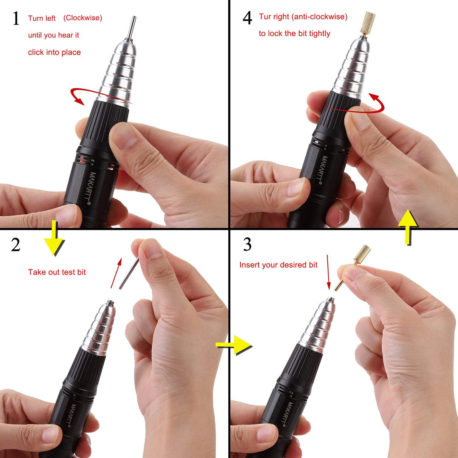 Makartt Professional Nail Drill Handpiece for Up200 Machine Kit - Includes Safety Nail Drill Bits & Cuticle Remover Tools - Perfect for Salon, Home Manicure & Pedicure Care