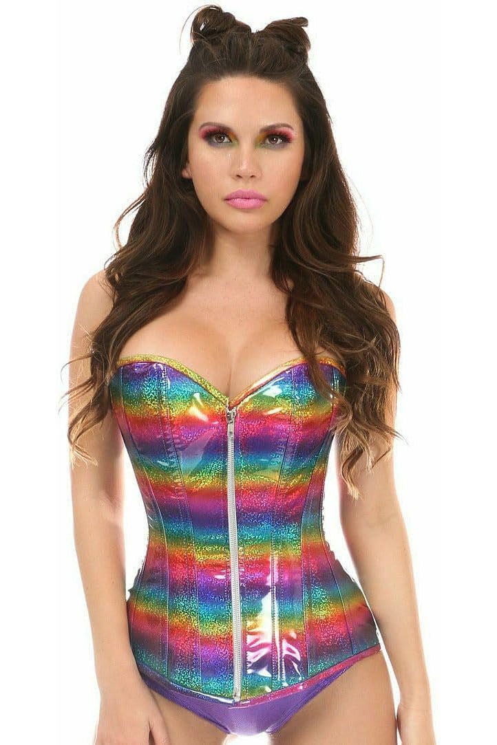 Rainbow Glitter Steel Boned Corset for Women - Daisy Corset for Waist Training, Burlesque, Cosplay & Special Occasions