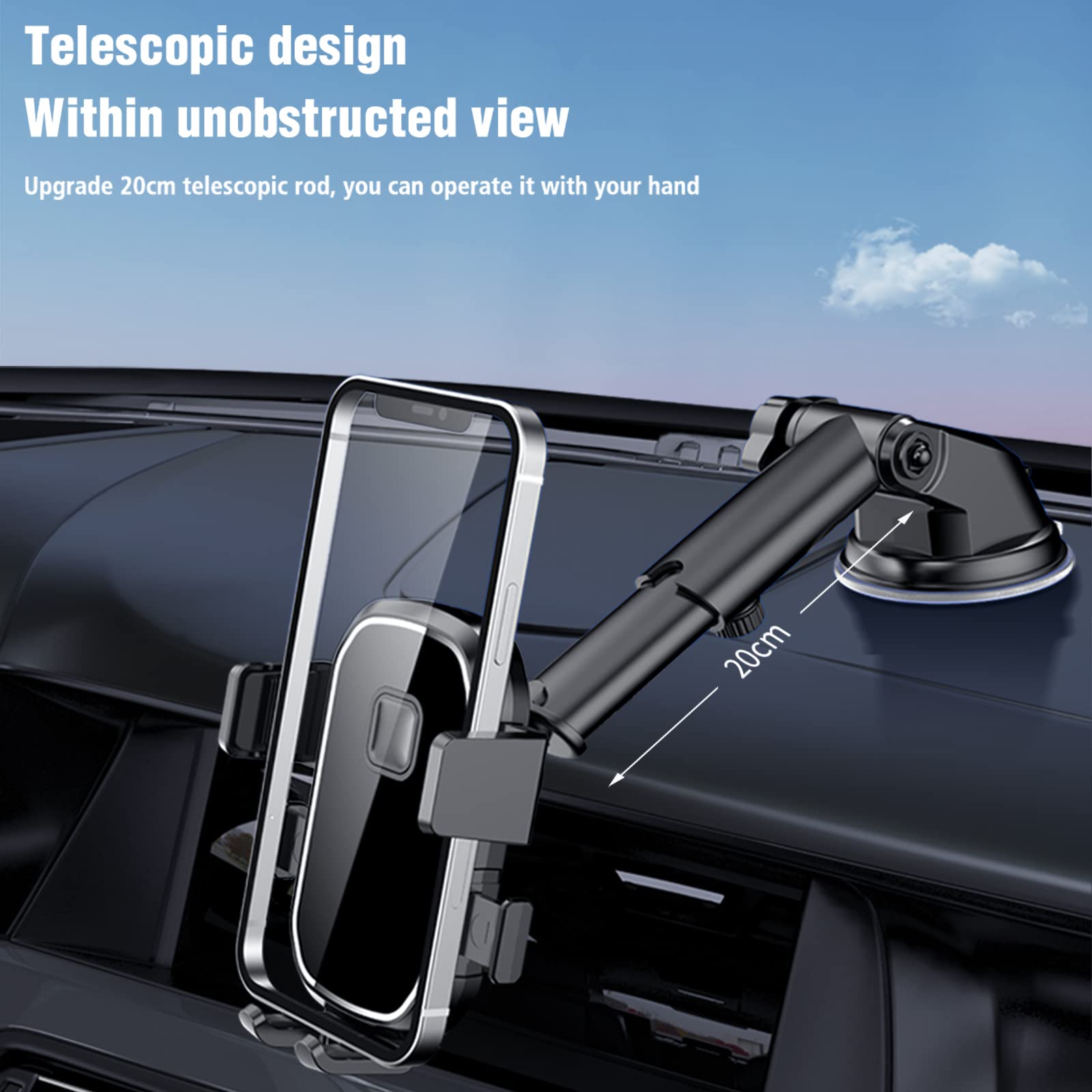 Universal Car Phone Mount - Military-Grade Suction Cup, Hands-Free Dashboard & Windshield Smartphone Holder for All Phones - Perfect for GPS Navigation, Rideshare Driving & Road Trips