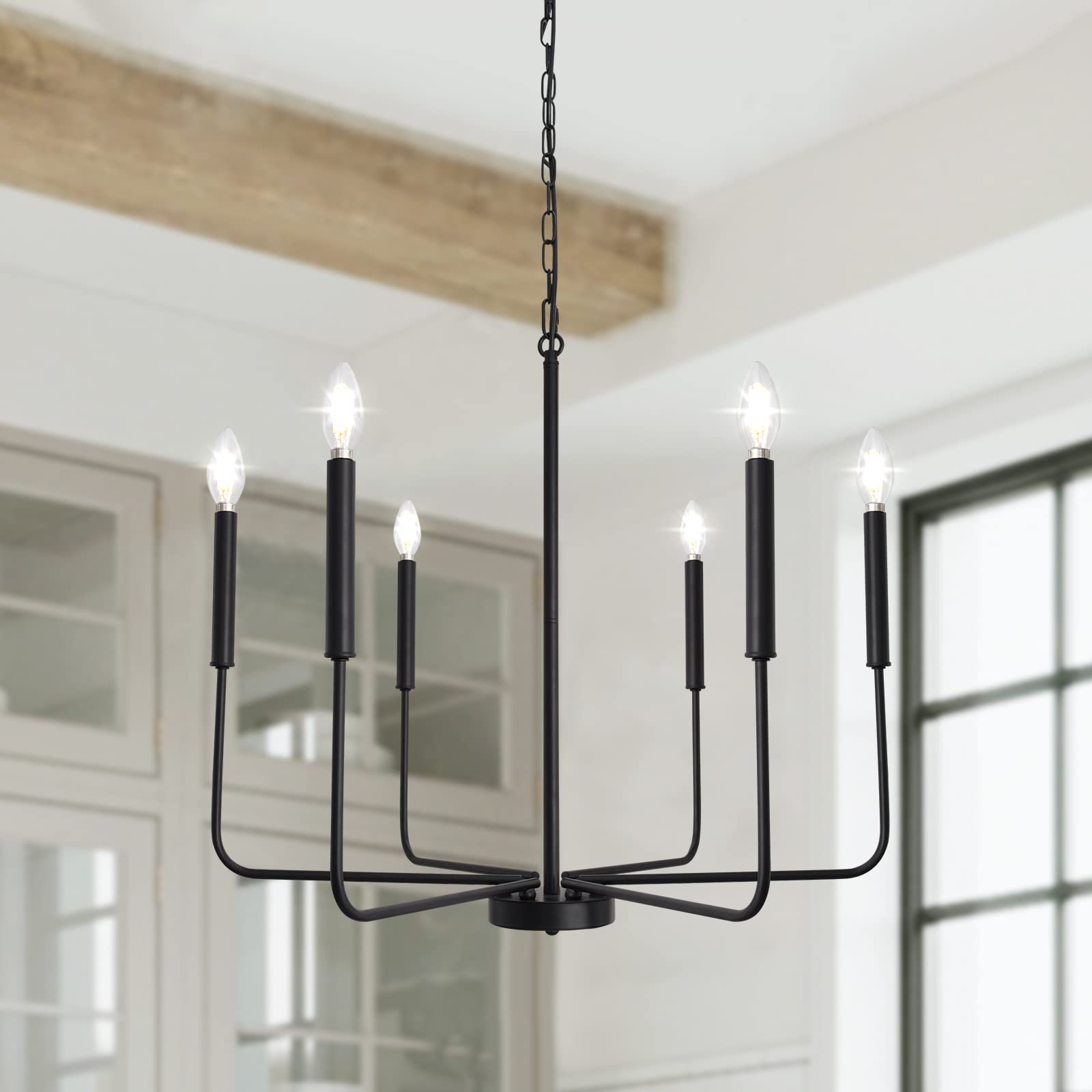 LJHhowe 6-Light Black Chandelier Ceiling Light Fixture - Farmhouse Style Dining Room Pendant Lighting for Kitchen, Bedroom, Living Room & Foyer | Perfect for Rustic Home Decor and Elegant Interior Design