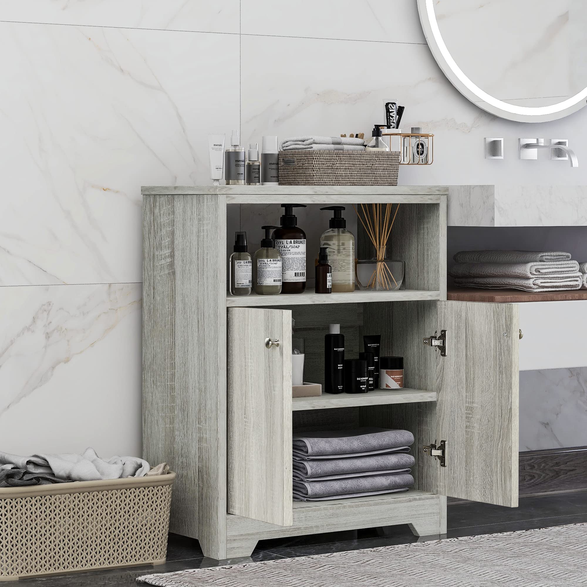 Lazyspace Adjustable Shelves Bathroom Storage Cabinet - Freestanding Floor Organizer for Home, Kitchen & Bathroom - Easy to Assemble - Perfect for Small Spaces & Apartment Living