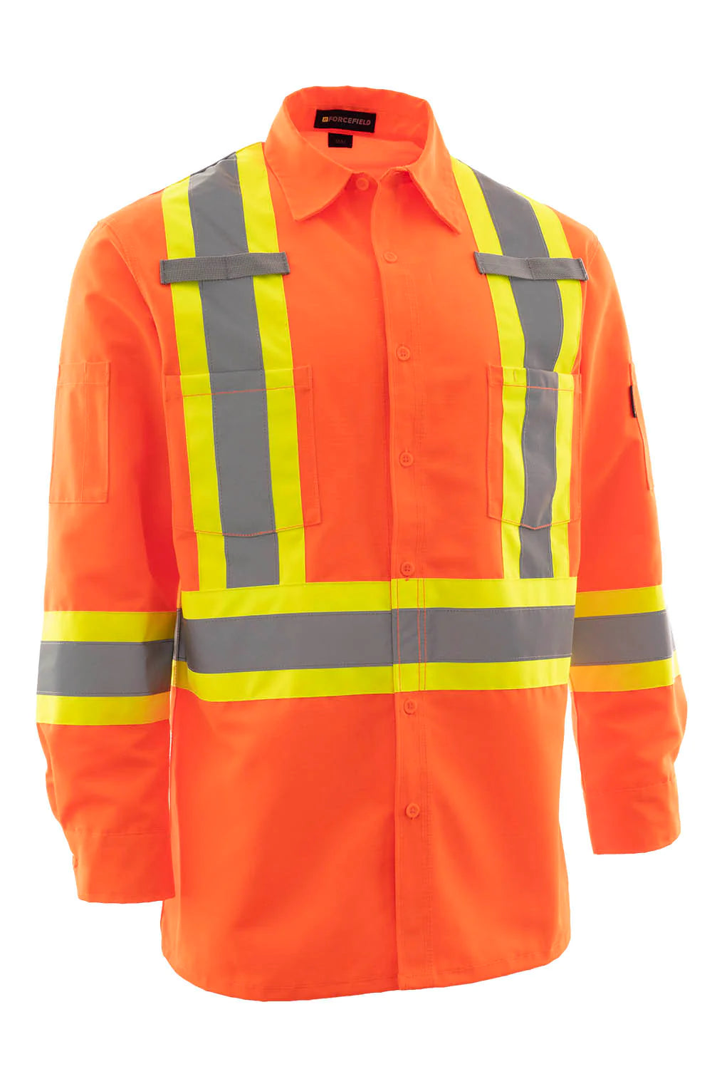 Forcefield Hi-Vis Ripstop Long Sleeve Work Shirt - ANSI Certified Safety Shirt for Construction & Road Work | High Visibility Reflective Shirt for Outdoor Workers