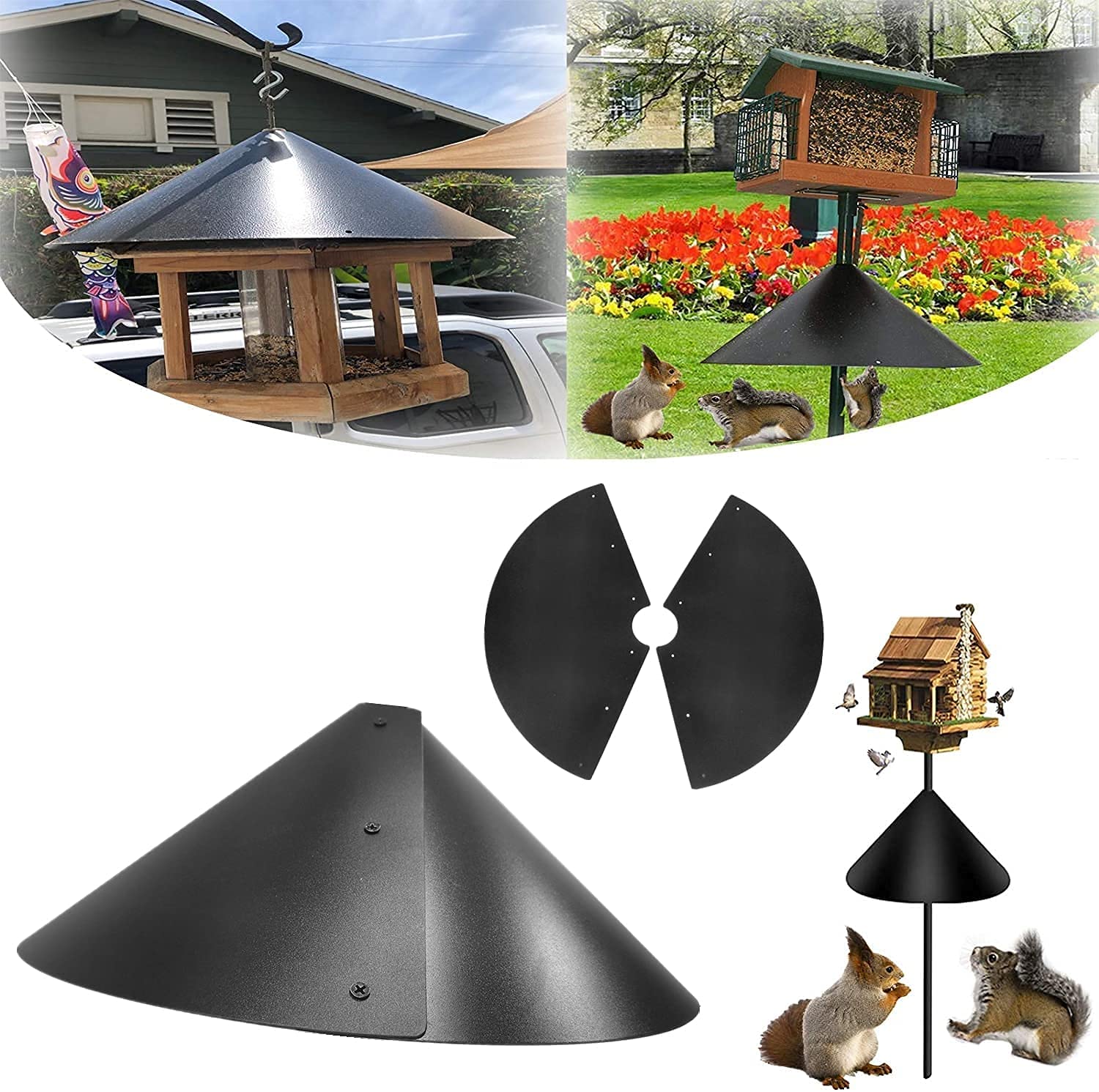 14 Inch 2-Pack Squirrel Proof Baffle - Wide Squirrel Guard for Bird Feeders | Durable Rust-Proof Wrap Around Protector for Hanging Bird Feeders & Poles | Easy Installation | Perfect for Backyard, Garden & Outdoor Bird Watching