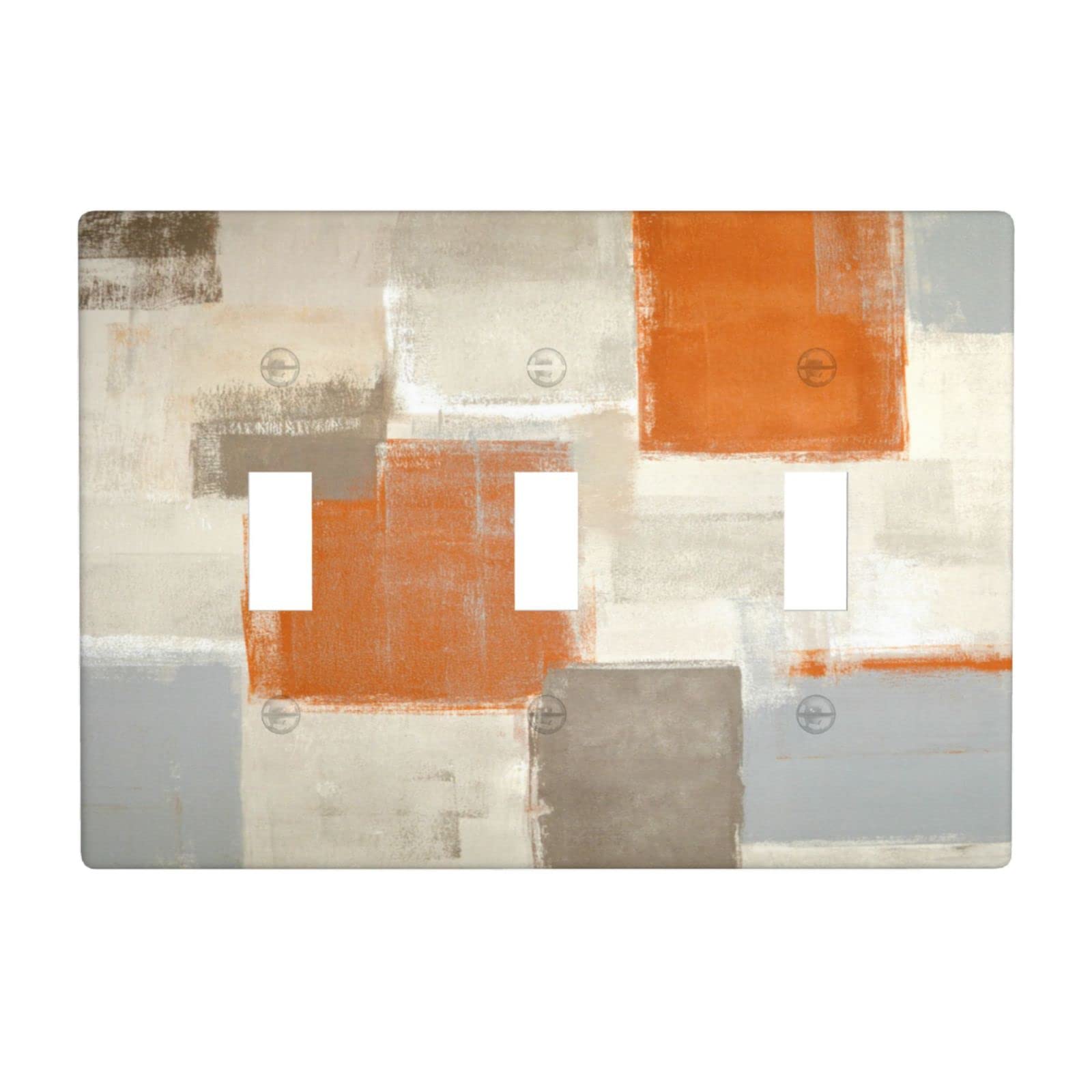 Orange & Grey Triple Toggle Light Switch Plate Cover - Decorative Wall Plates for Home, Office & School - Perfect for Modern Interior Design and Electrical Safety
