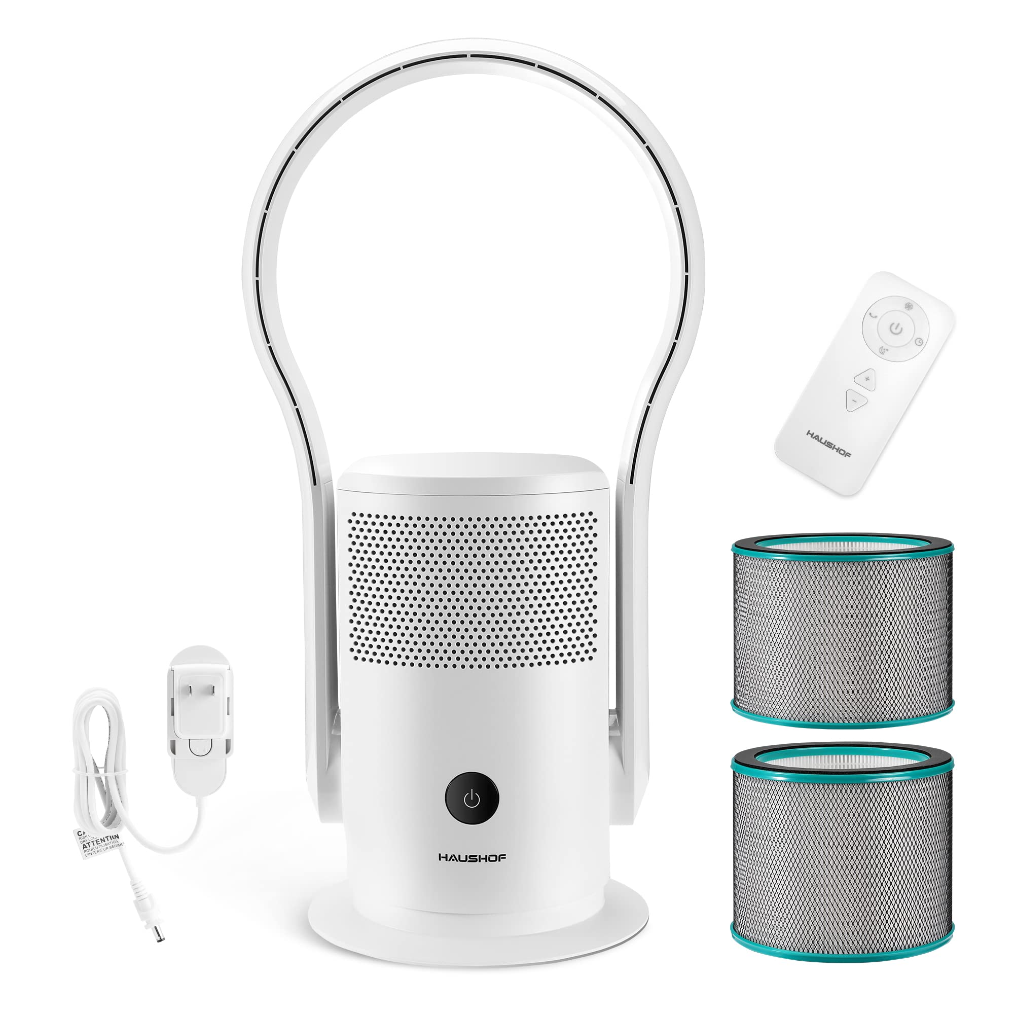 HAUSHOF Bladeless Tower Fan with H13 HEPA Air Purifier - 90° Oscillating Cooling Fan with Remote Control, Touch Panel, Quiet Operation for Bedroom, Baby Nursery, Living Room & Office | Perfect for Allergy Relief, Summer Cooling & Air Circulation