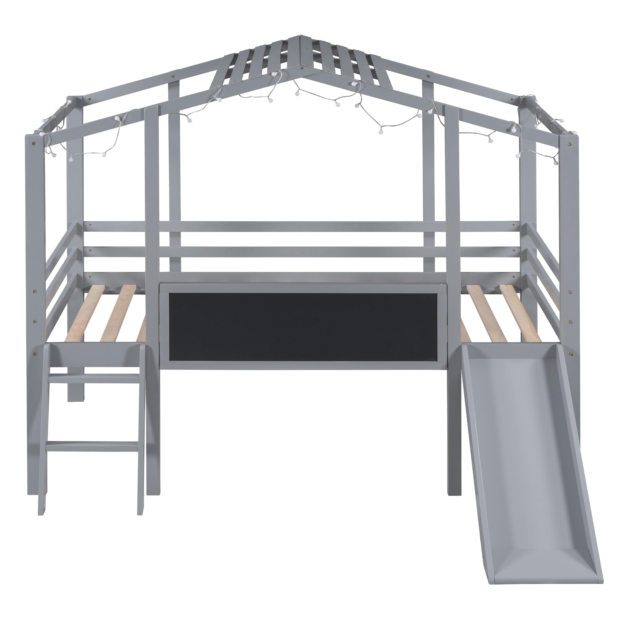 Harper & Bright Designs Twin Size Kids Loft Bed with Slide, LED Lights & Blackboard - Wood Playhouse Loft Bed with Ladder & Slats Support for Boys & Girls - Perfect for Small Bedrooms, Playrooms & Kids' Sleepovers (Gray)