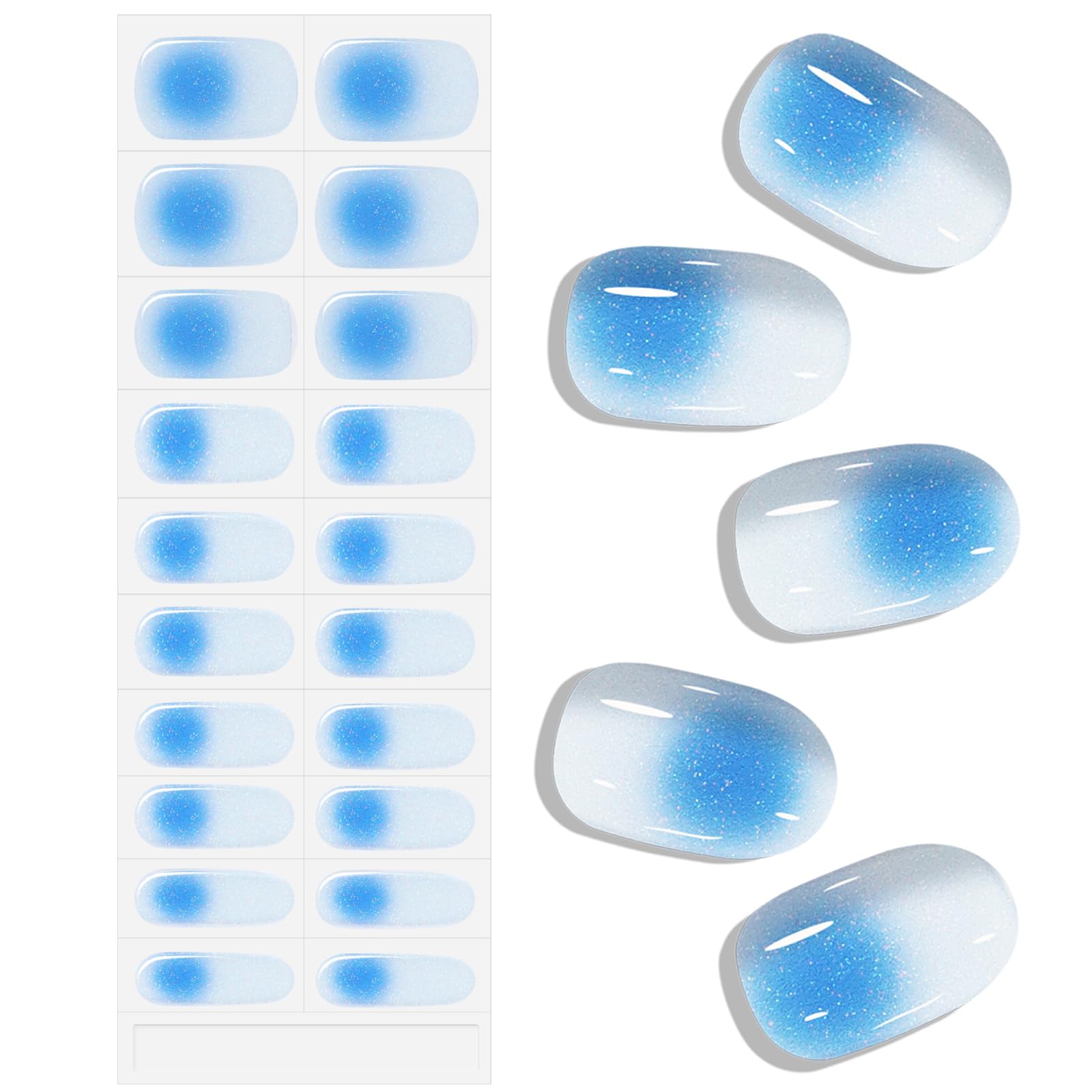 Kalolary Blue Auru Ombre Blooming Gel Nail Wrap Strips - Long Lasting Nail Art Polish Stickers with Nail File & Stick (UV/LED Lamp Required) - Perfect for Salon Quality Manicures at Home, Parties & Special Occasions