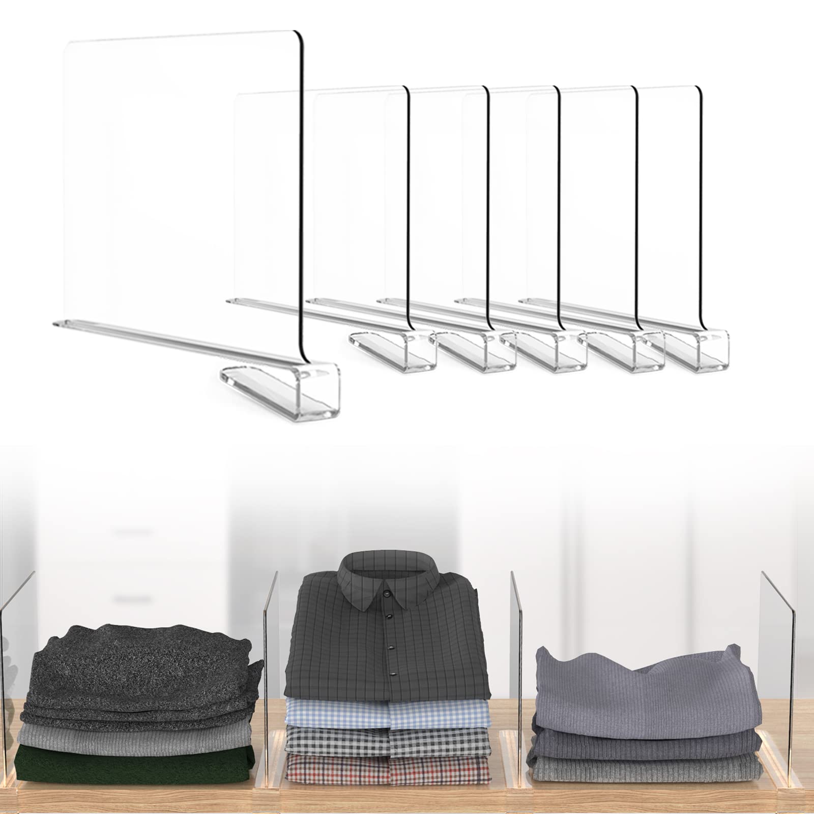 BoxLegend 6-Pack Acrylic Shelf Dividers for Closet Organization - Clear Plastic Shelf Organizers for Wardrobes, Pantries & Bookshelves - Perfect for Home Storage & Closet Decluttering