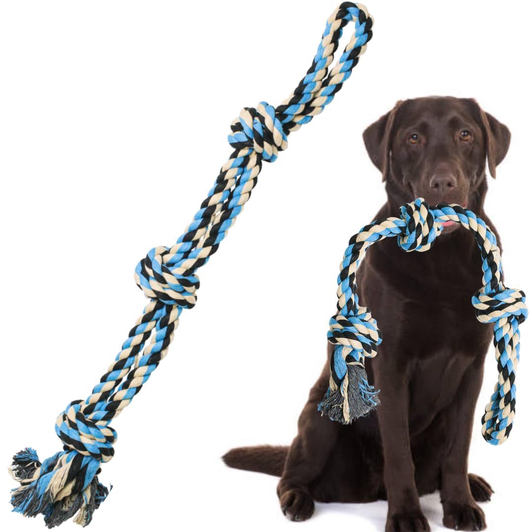 XL Durable Rope Dog Toy for Aggressive Chewers - Nearly Indestructible Chew Toy for Large Dogs, Supports Non-Profit Dog Rescue (Blue) - Perfect for Playtime, Training & Dental Health