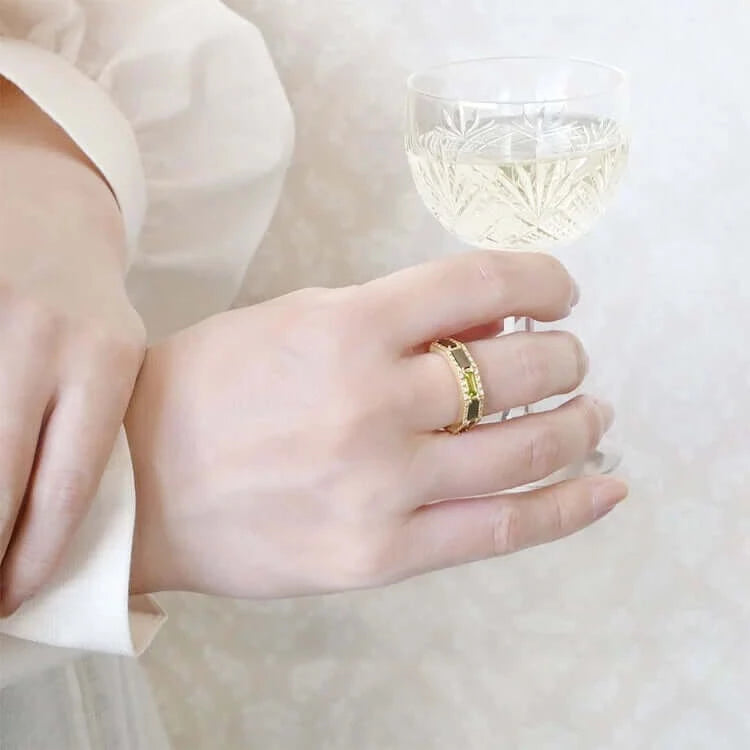 14K Gold Natural Peridot Eternity Band Ring for Women - Dainty Stackable Wedding Anniversary Gift, Birthday Present, Mother's Day Jewelry | Perfect for Everyday Wear, Date Nights & Special Occasions