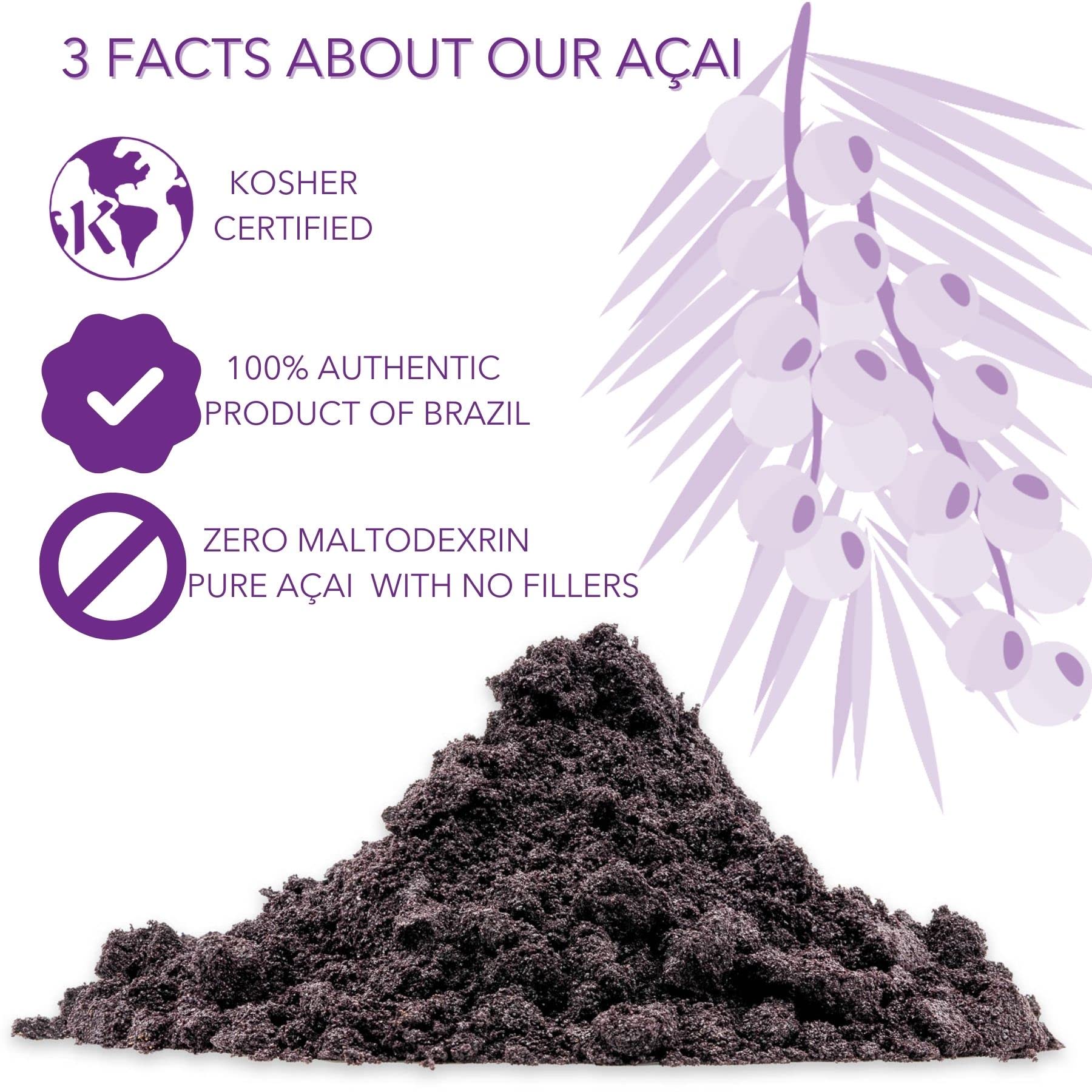 Premium Freeze Dried Acai Powder from Brazil - 100% Pure Organic Acai Berry Powder (8 oz) for Smoothies, Bowls & Superfood Drinks - Antioxidant-Rich Superfood Supplement