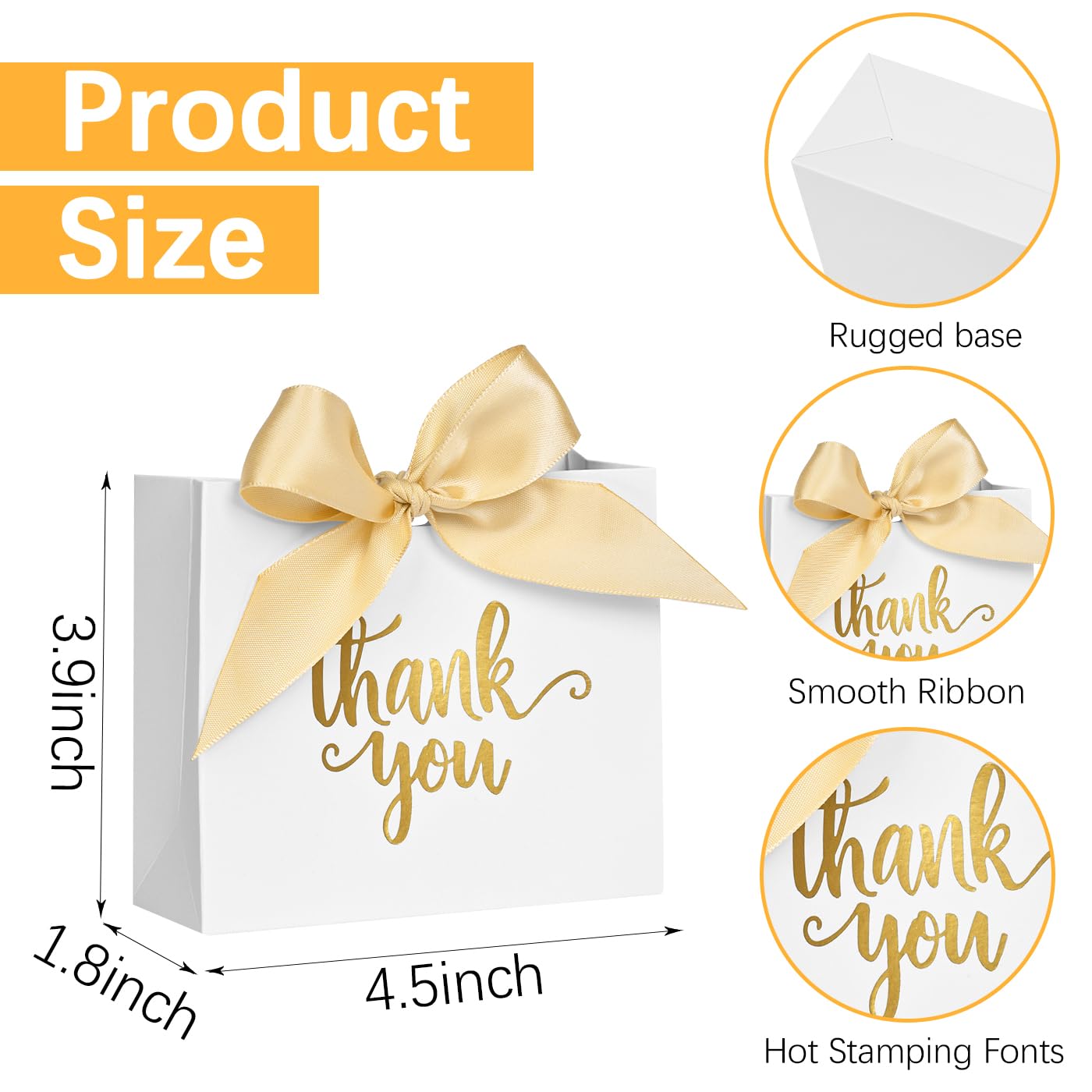 60 Pack Small Thank You Bags - Elegant White Favor Bags for Weddings, Baby Showers & Party Favors - DECHISY