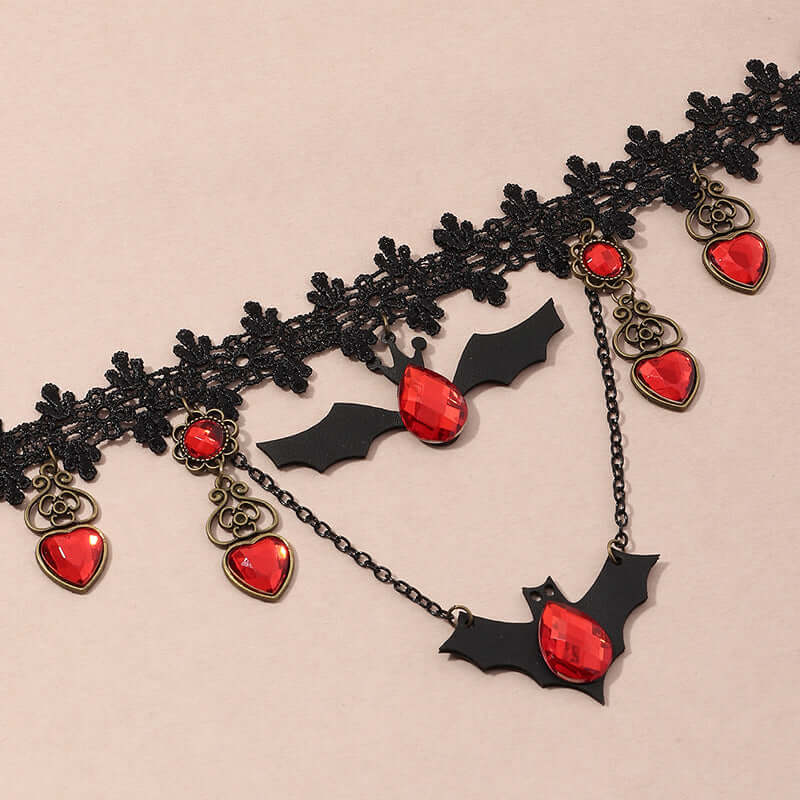 Gothic Black Lace Bat Wing Vampire Choker Necklace | Elegant Halloween Costume Accessory | Perfect for Cosplay, Gothic Fashion & Vampire-Themed Parties (X0872)