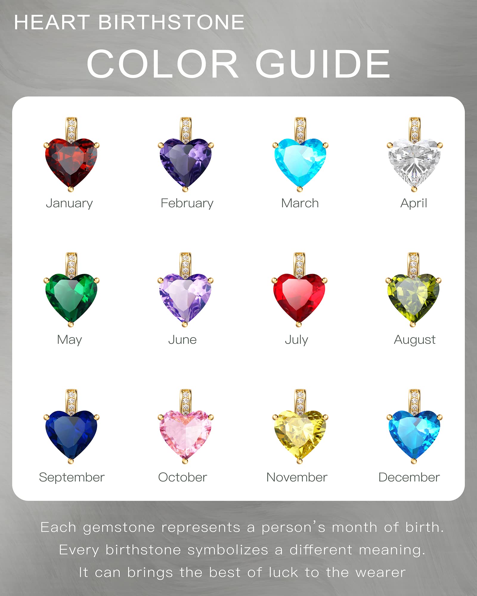 Authentic Birthstone Necklace for Women - Heart Pendant Love Jewelry, Perfect Birthday Gift for Her - Ideal for Anniversaries, Valentine's Day & Special Occasions