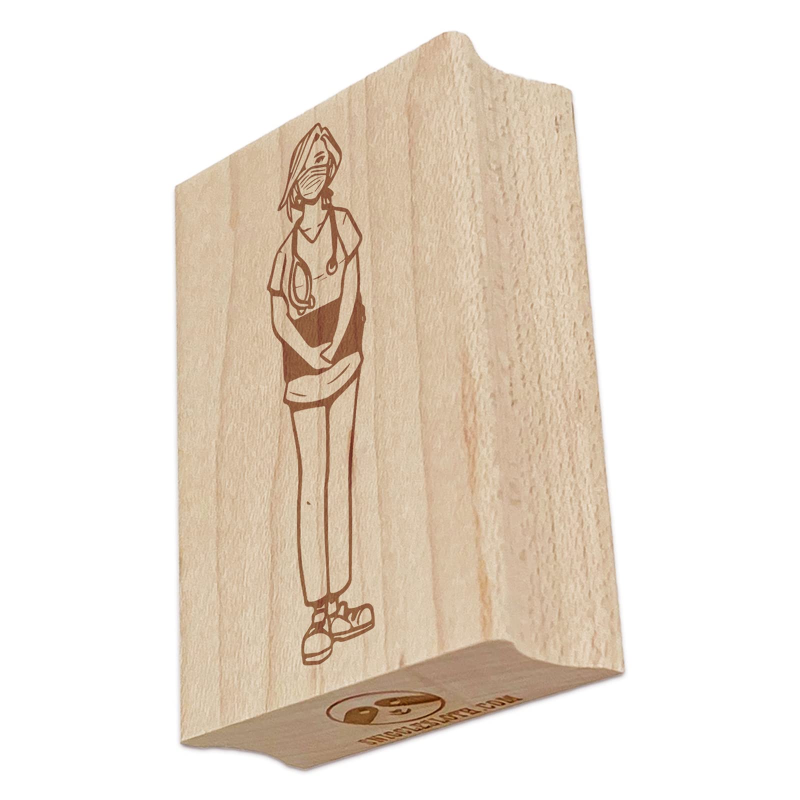 Professional Nurse Standing in Scrubs with Clipboard - 2.5 Inch Large Rectangle Rubber Stamp for Crafting, Scrapbooking & Medical Documentation | Perfect for Nursing Gifts, DIY Projects & Office Use