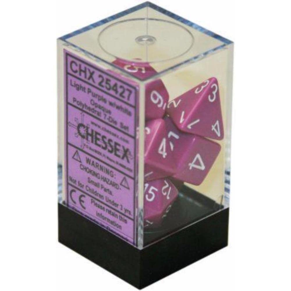 Chessex CHX25427 Opaque Light Purple & White Dice Set - 7-Piece Polyhedral Dice for D&D, RPG, Board Games & Tabletop Gaming