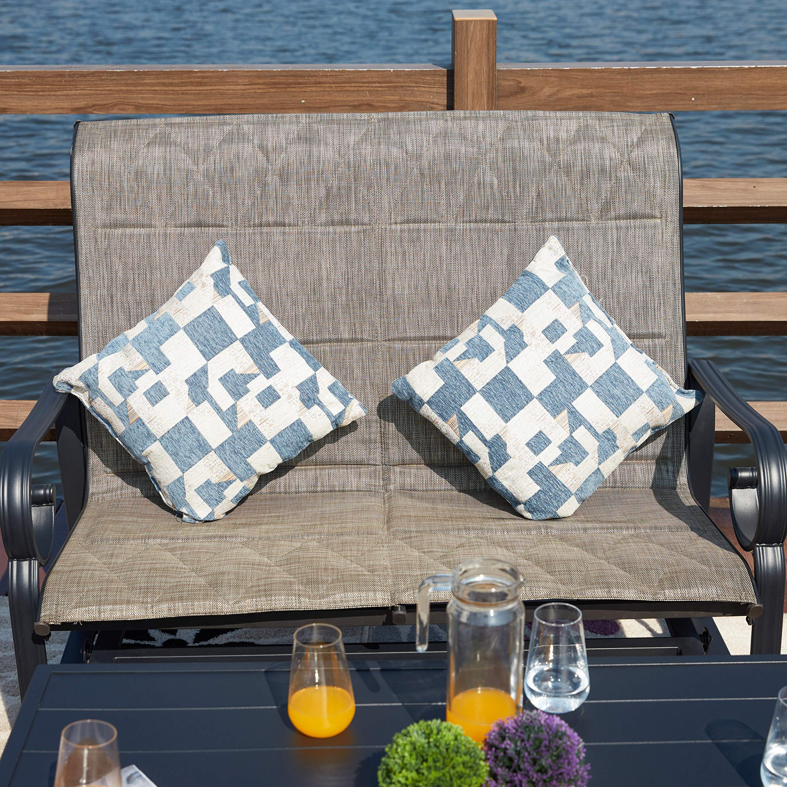 LOKATSE HOME 4-Piece Outdoor Patio Furniture Set - Metal Loveseat Glider, Single Chair & Coffee Table in Gray - Perfect for Garden, Backyard, Deck and Poolside Relaxation