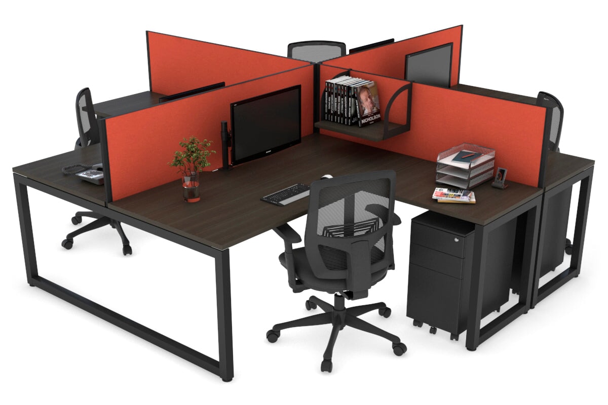 Quadro Loop Legs 4-Person Corner Workstation Desk - 1600L x 1800W with Cable Management Scallop | Office Furniture for Collaborative Workspaces & Team Meetings