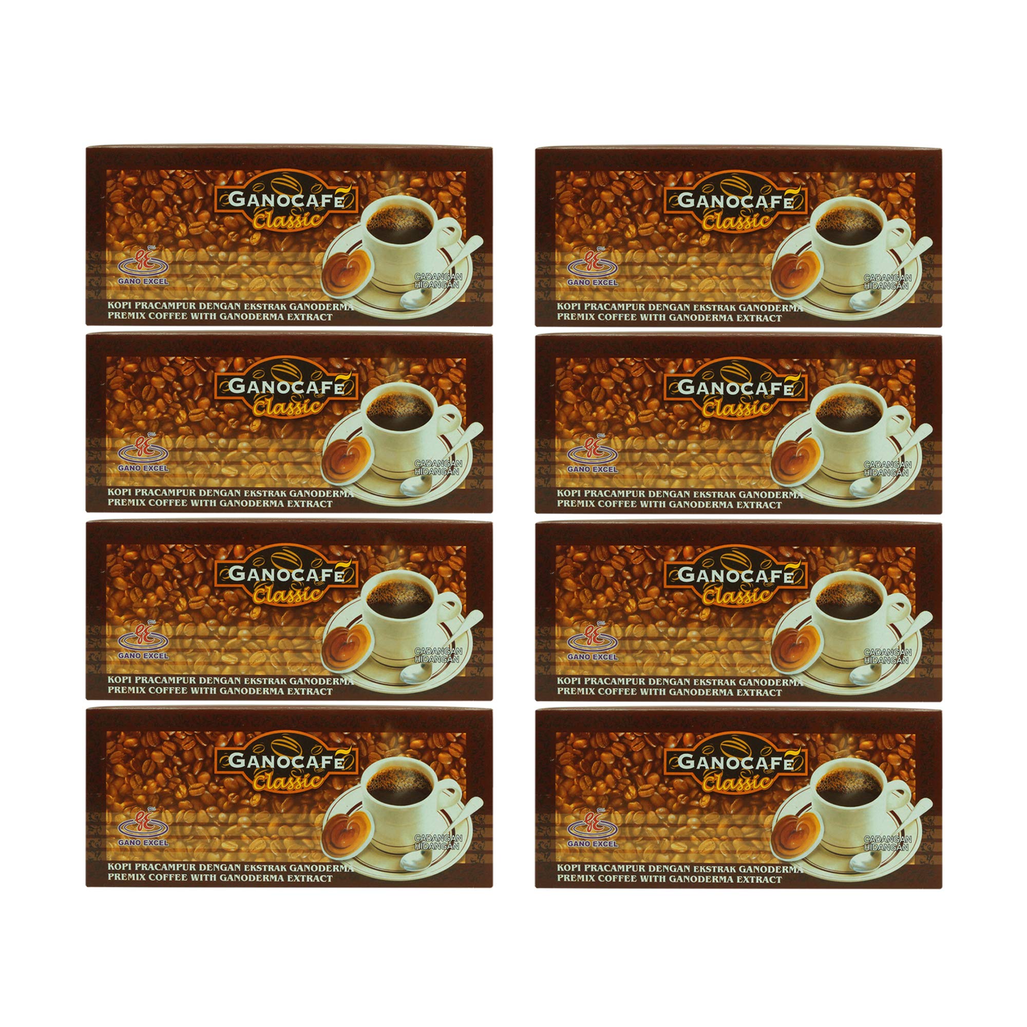 Gano Excel Gano Cafe Classic Black Coffee with Ganoderma Extract - 8 Boxes Premium Premix Coffee for Energy Boost & Immune Support - Perfect for Office, Travel & Home Brewing