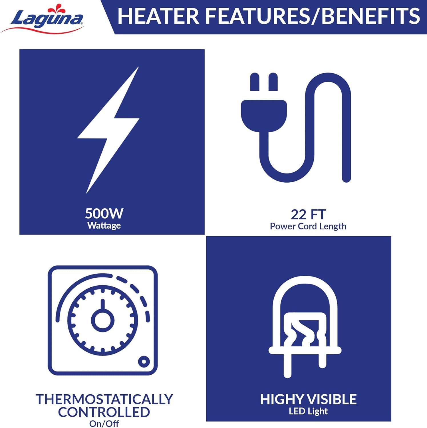 Laguna PowerHeat 500-Watt Pond Heater for Outdoor Ponds with Fish – Thermostat-Controlled De-Icer, Safe for Plastic & Liner Ponds, Stainless Steel, 22 ft Cord – Keep Your Fish Safe in Winter for Koi, Goldfish & Aquatic Plants
