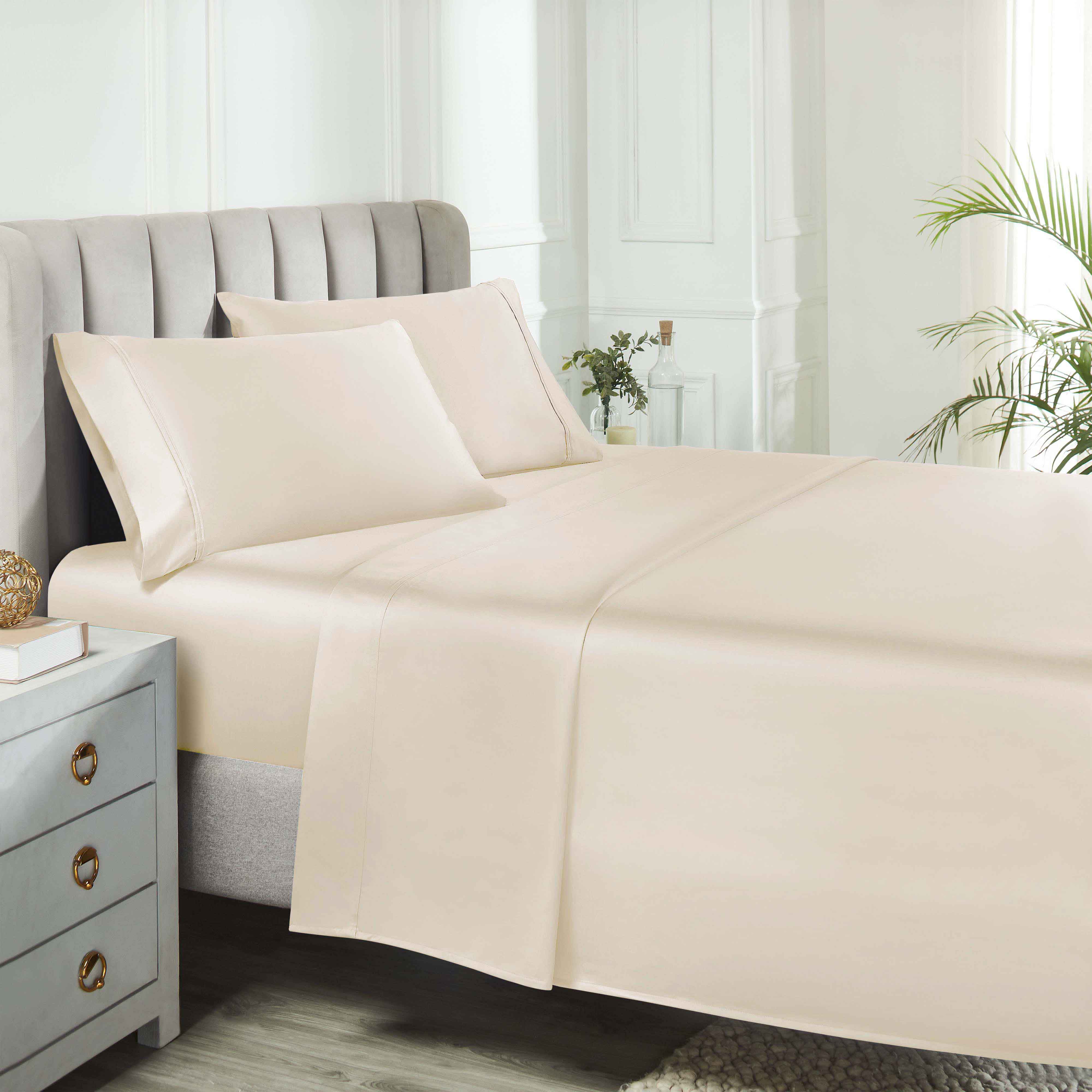 Premium 850 Thread Count 100% Cotton Solid Color Bed Sheet Set - Ultra Soft & Breathable for Comfortable Sleep - Perfect for Master Bedroom, Guest Room & Luxury Hotels