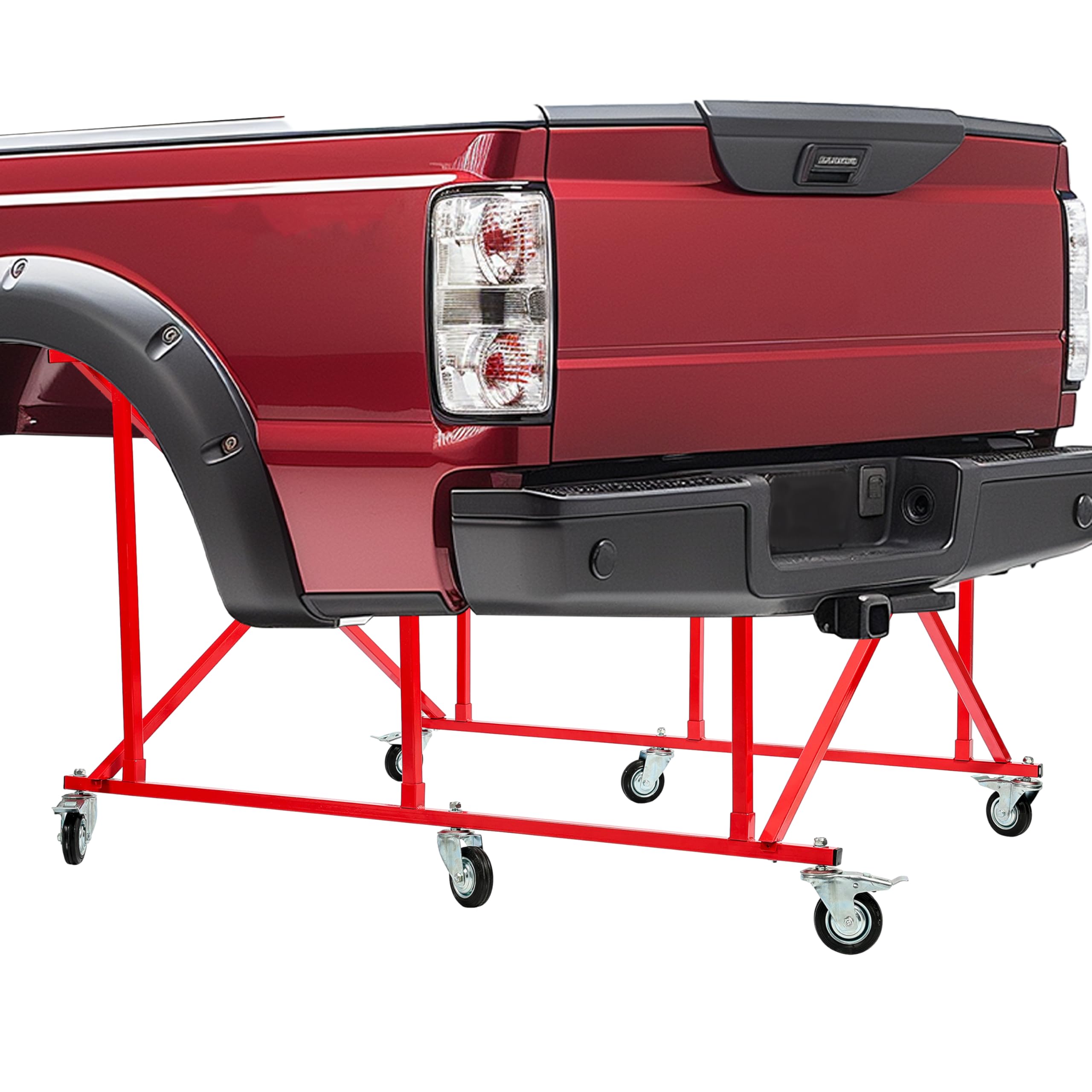 HECASA 800 lbs Folding Pick Up Bed Dolly - Heavy Duty Truck Bed Cart Lifter for Auto Body Work | Powder Coated Red | Perfect for Moving Large Items, Automotive Repairs & Workshop Use