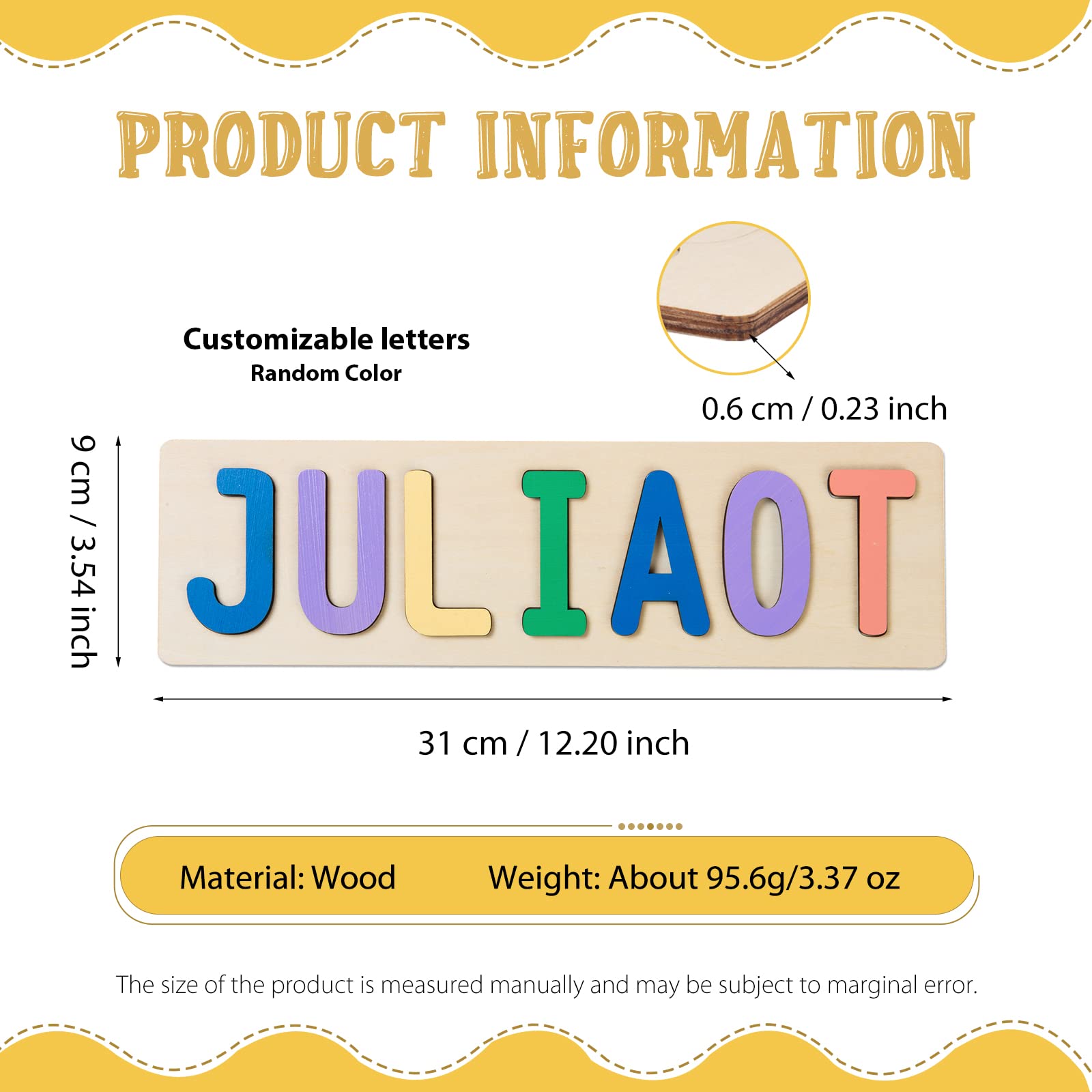 Personalized Wooden Name Puzzle for Kids - Custom Educational Learning Toy for Toddlers, Baby Boys & Girls - Thanksgiving, Christmas, Birthday Gift - Flat Rate up to 9 Letters (Style 5) - Perfect for Early Childhood Development, Montessori Learning & Holiday Gift Giving