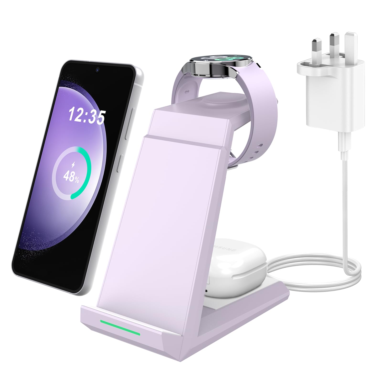 NANAMI 3-in-1 Wireless Charging Station for Samsung Galaxy S25 Ultra/S24/S23/S22/S21 & Z Fold/Flip 5/4 - Fast Qi Charger Stand for Galaxy Buds & Watch 7/6 - Perfect for Home, Office & Travel Charging