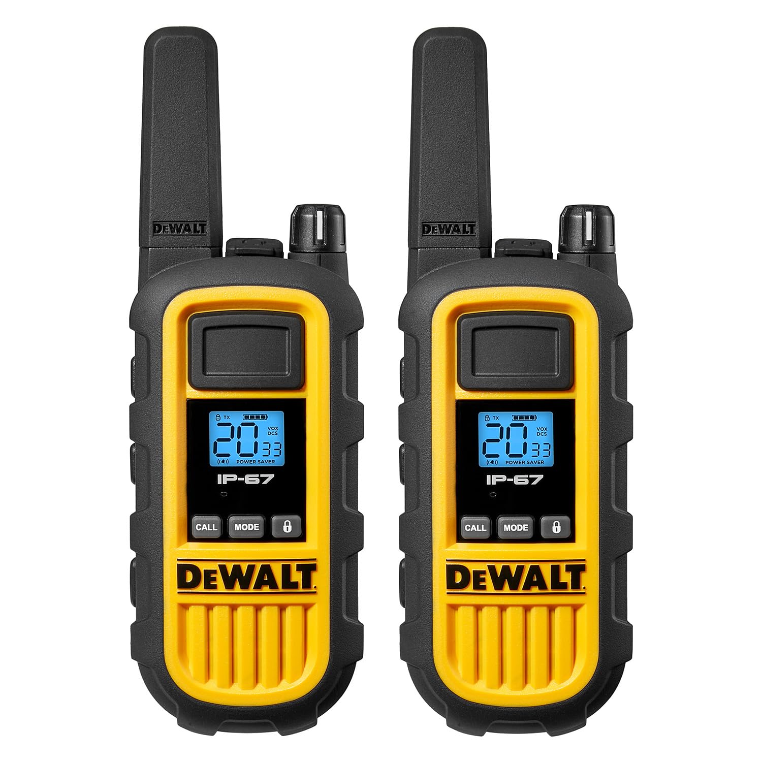 DEWALT DXFRS800 2 Watt Heavy Duty Walkie Talkies - Waterproof, Shock Resistant, Long Range & Rechargeable Two-Way Radio with VOX (6 Pack w/Gang Charger) - Ideal for Construction, Warehouse, Outdoor Adventures & Emergency Communication (DXFRS800-BCH6)