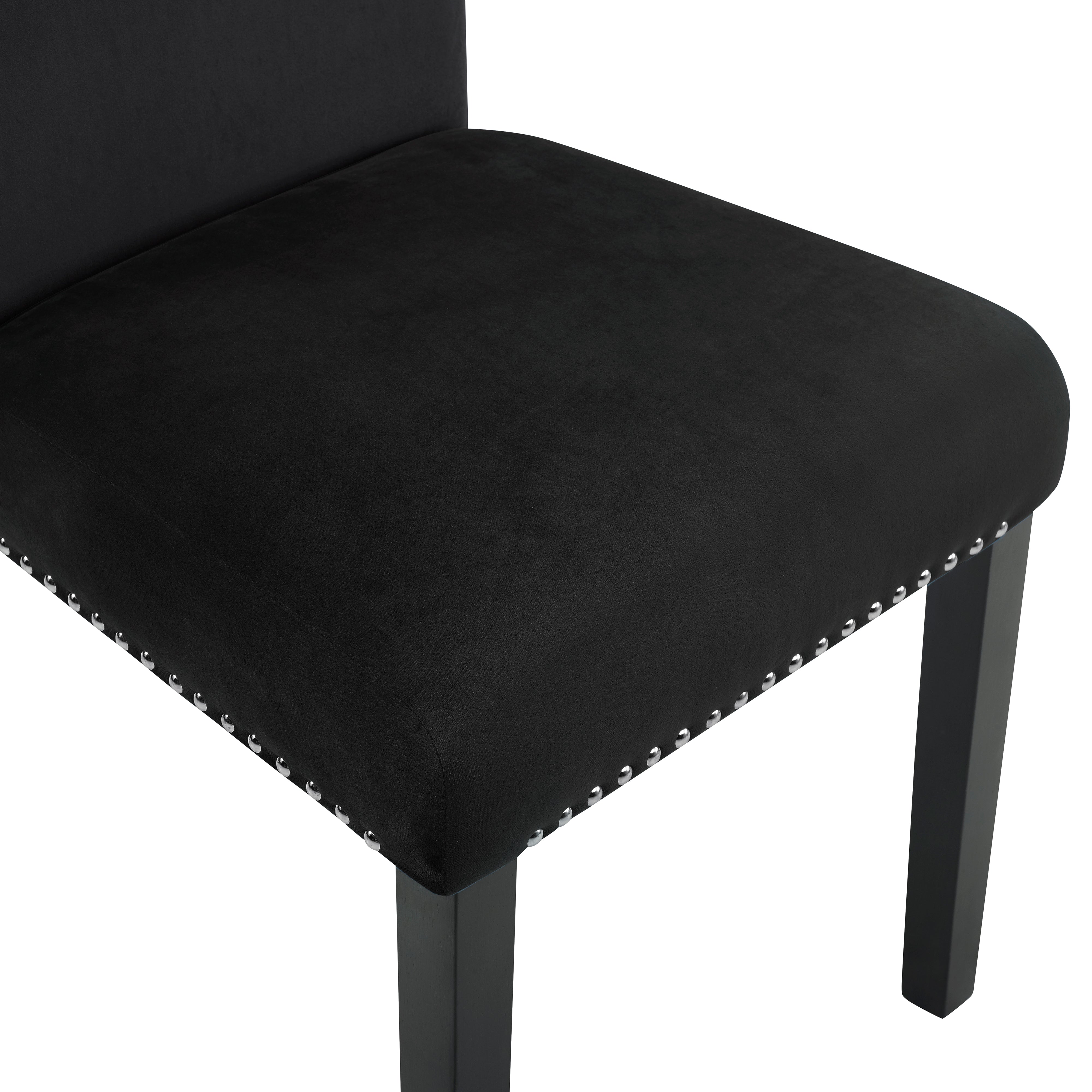 Roundhill Furniture Cobre Contemporary Velvet Dining Chairs with Nailhead Trim - Set of 2 Black Upholstered Chairs for Modern Dining Room, Kitchen, or Office Decor
