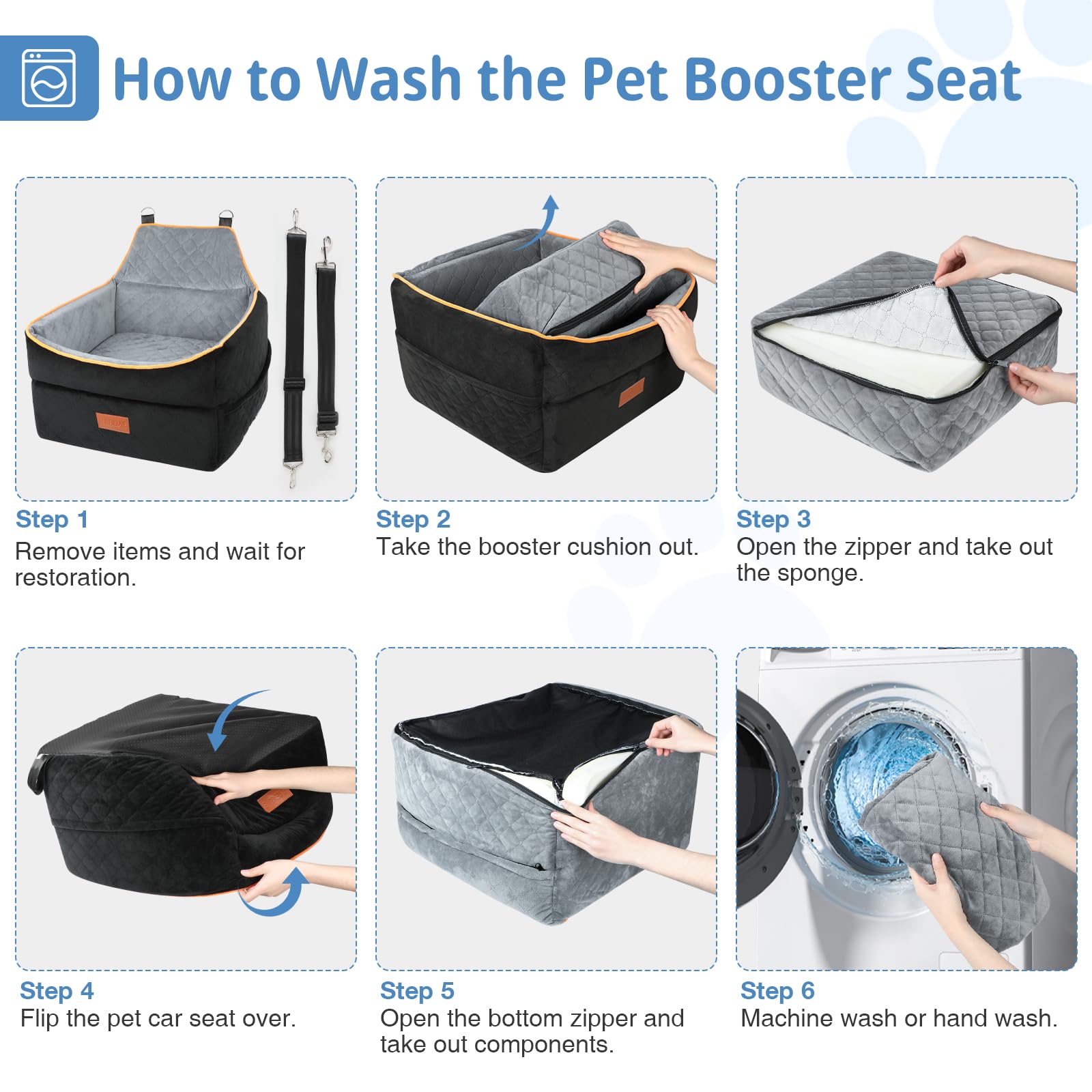 **Memory Foam Dog Booster Car Seat for Small & Medium Dogs (0-35 lbs) - Anti-Slip Pet Travel Bed with 2 Adjustable Leashes & Storage Pockets - Perfect for Road Trips & Daily Commutes**