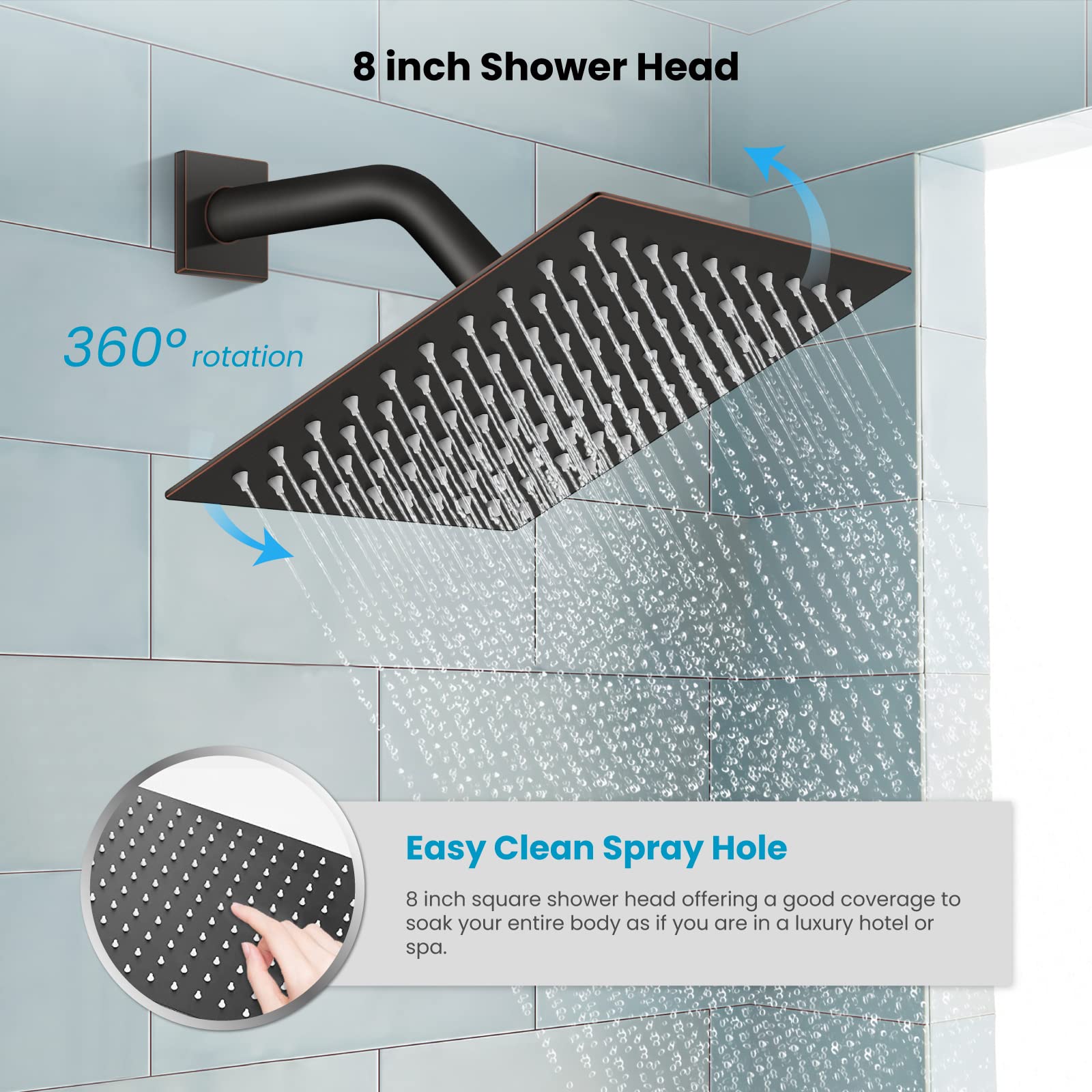 Gotonovo 8-Inch Oil Rubbed Bronze Rain Shower Faucet System Set - Wall Mounted Rainfall Shower Head with Handheld Sprayer, Waterfall Tub Spout, Mixer Combo, Rough-in Valve & Trim - Perfect for Modern Bathroom Renovation & Spa-Like Shower Experience
